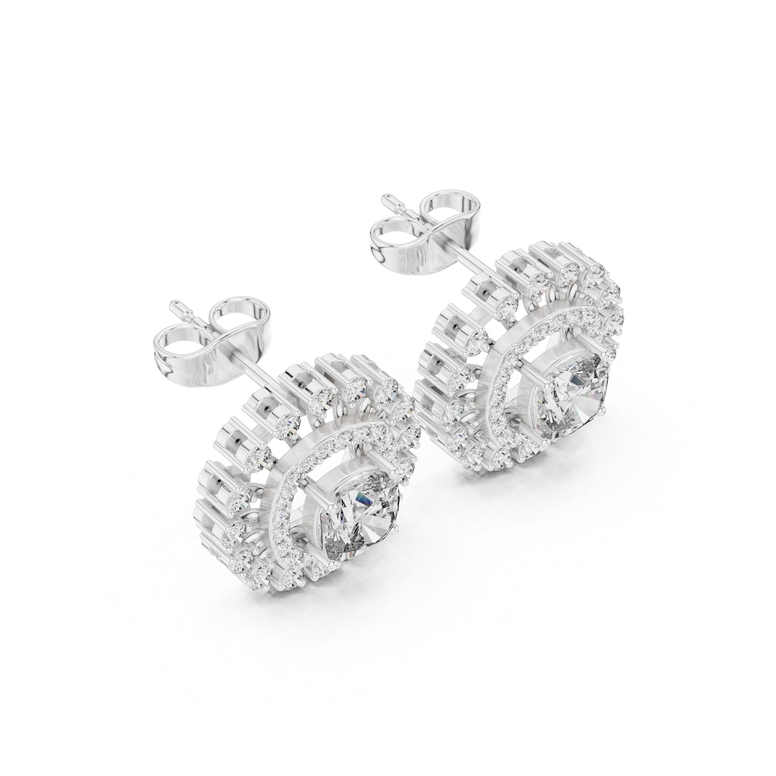 2.02 CT Cushion Cut Double Halo Diamond Stud Earrings