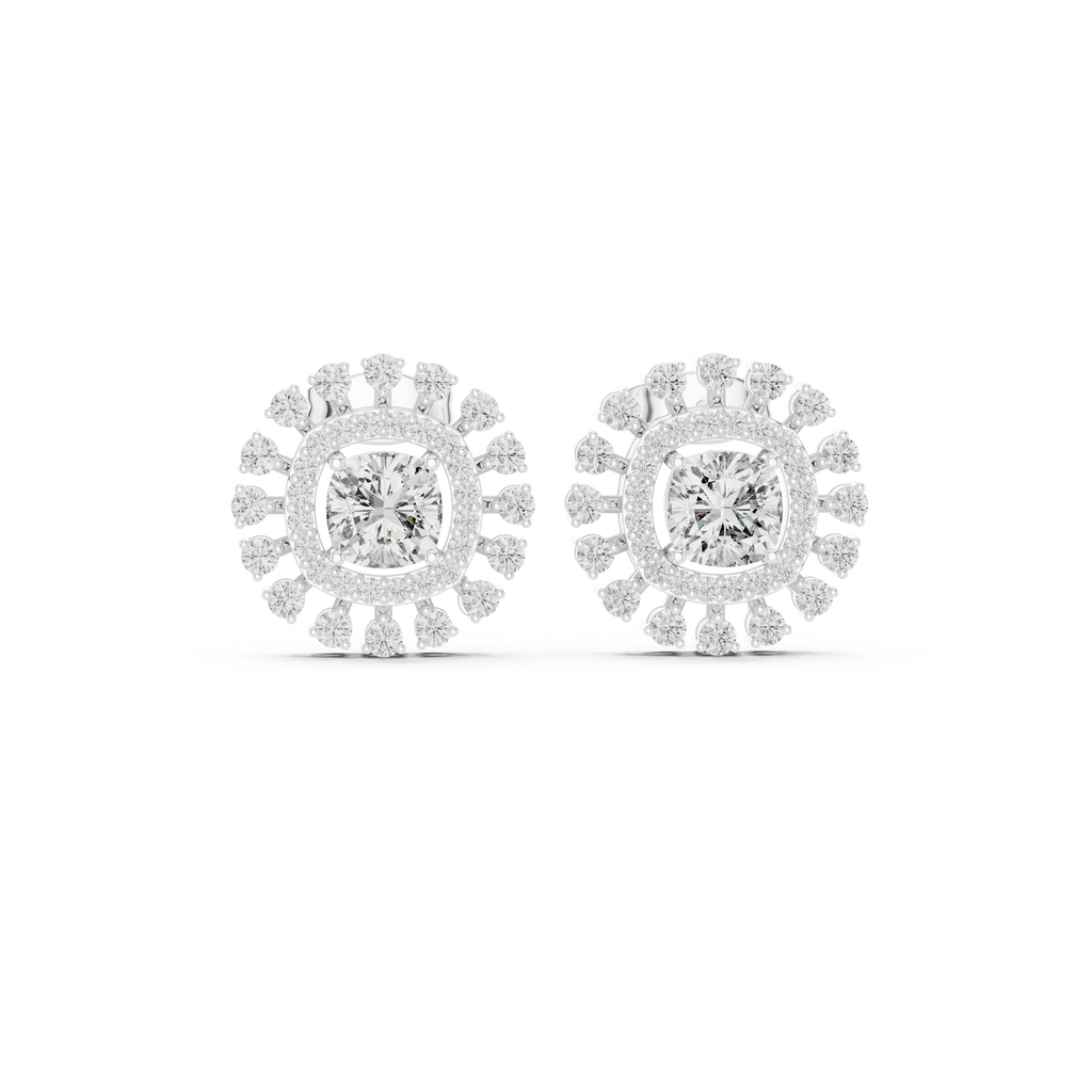 2.02 CT Cushion Cut Double Halo Diamond Stud Earrings