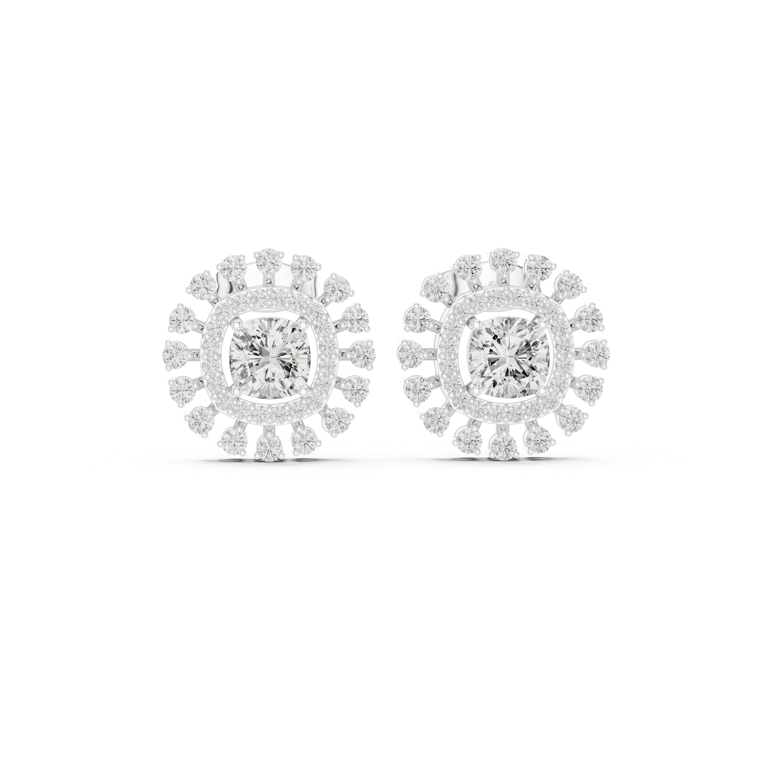 2.02 CT Cushion Cut Double Halo Diamond Stud Earrings