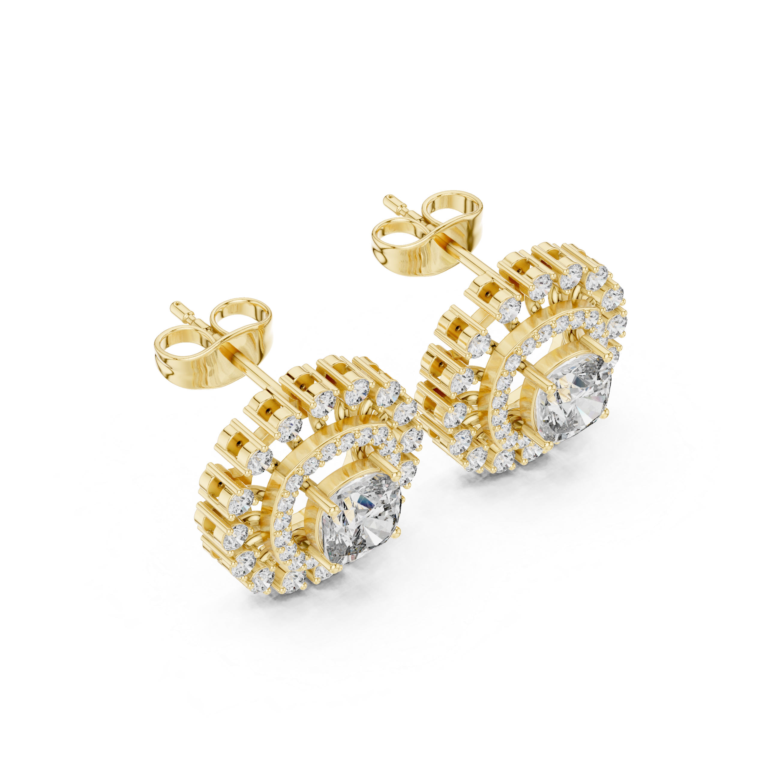 2.02 CT Cushion Cut Double Halo Diamond Stud Earrings