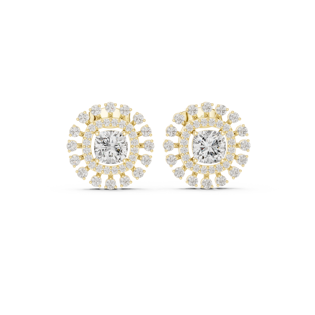 2.02 CT Cushion Cut Double Halo Diamond Stud Earrings