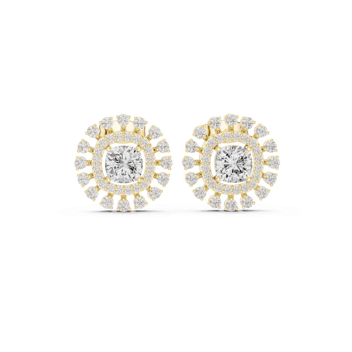 Cushion Cut Double Halo Diamond Stud Earrings, additional photo — Jewelix Atelier