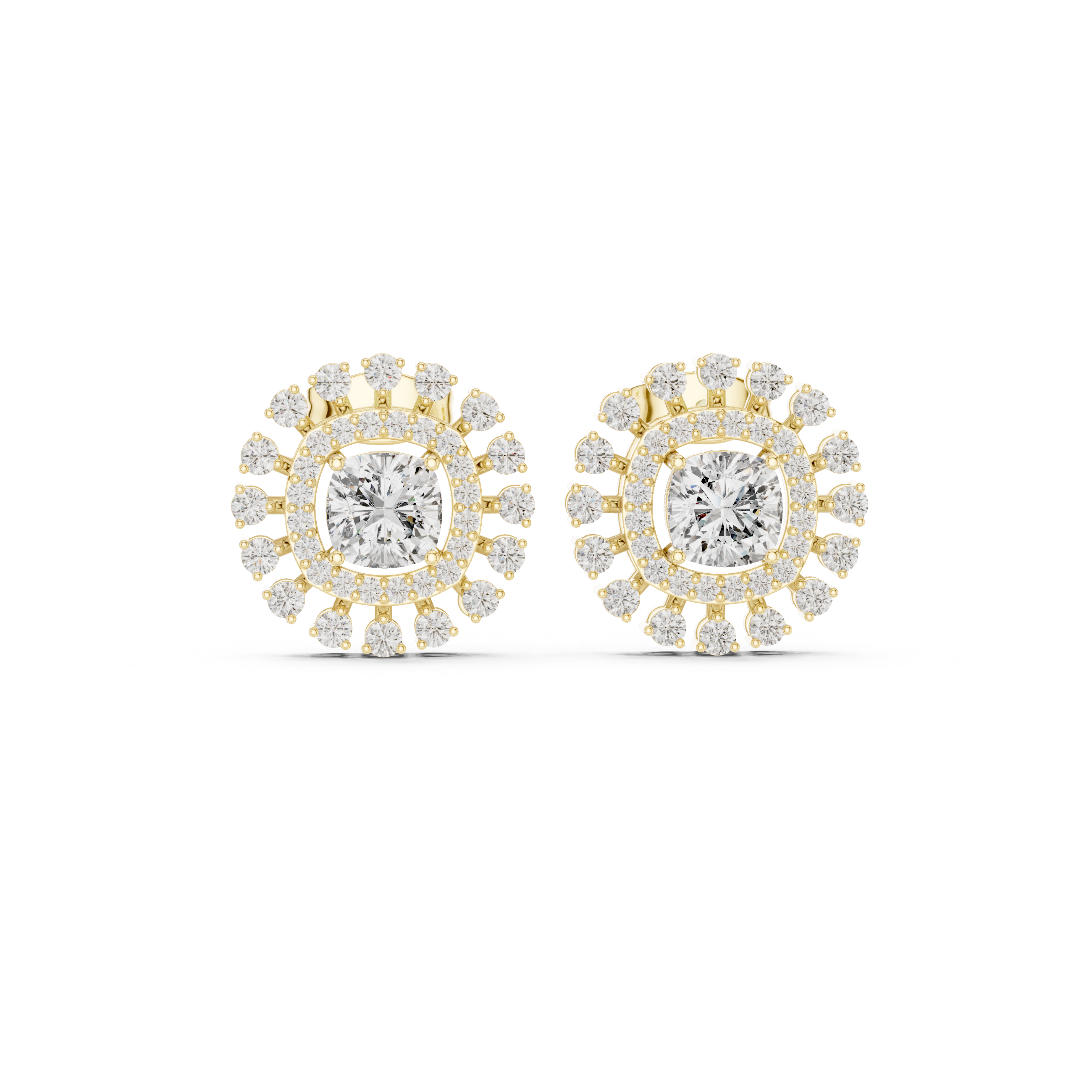 2.02 CT Cushion Cut Double Halo Diamond Stud Earrings