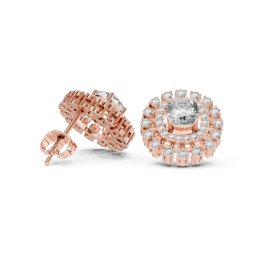 2.02 CT Cushion Cut Double Halo Diamond Stud Earrings