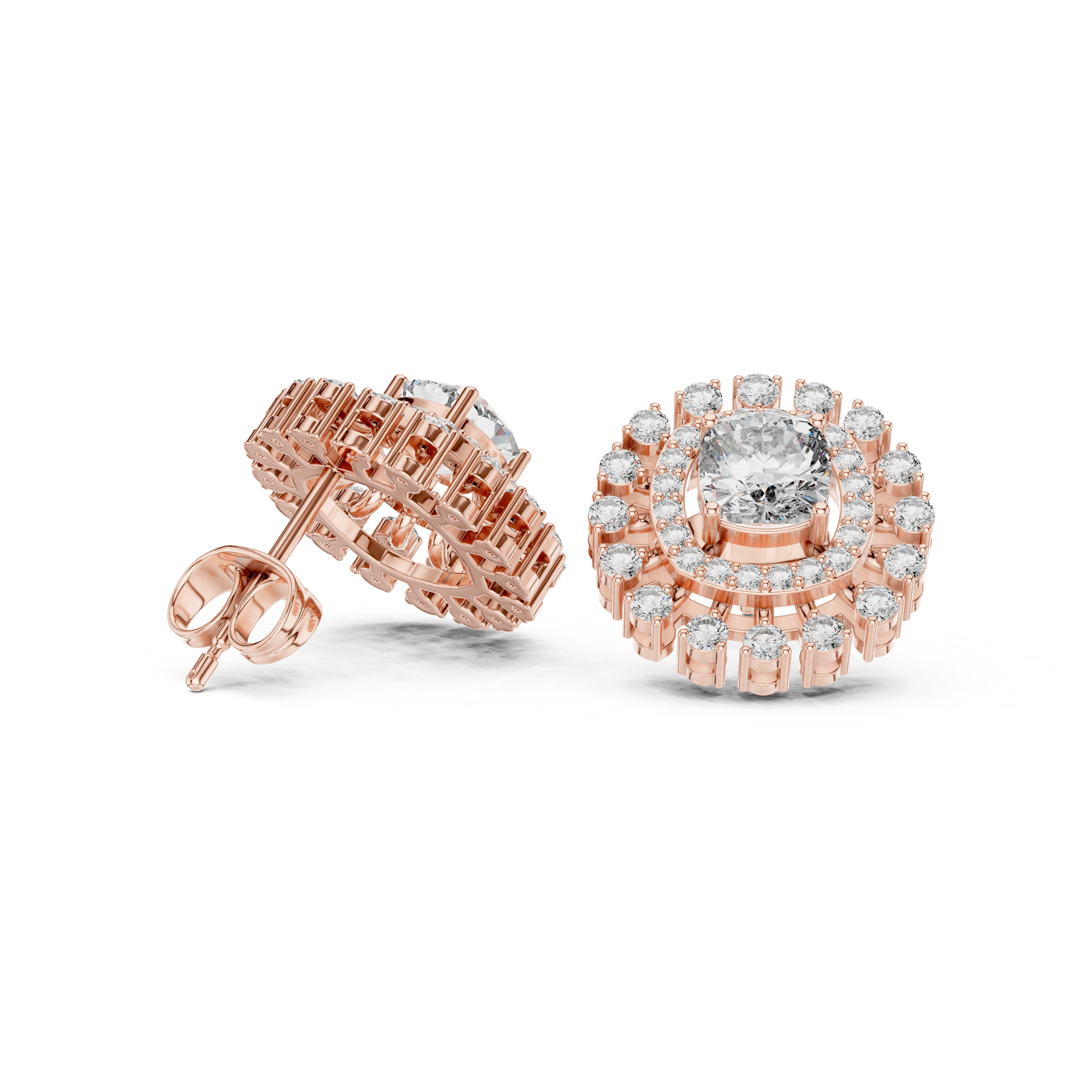 2.02 CT Cushion Cut Double Halo Diamond Stud Earrings