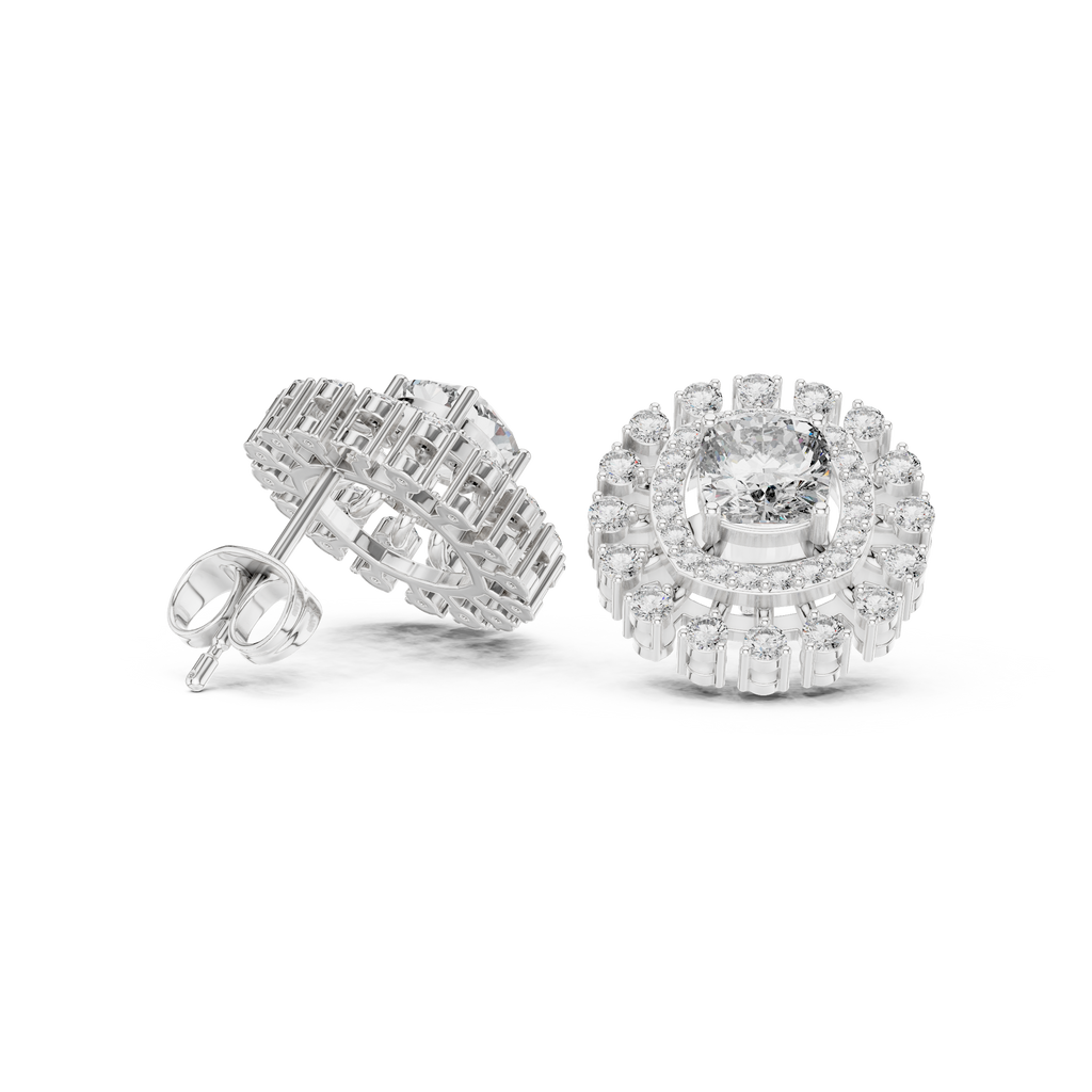 2.02 CT Cushion Cut Double Halo Diamond Stud Earrings