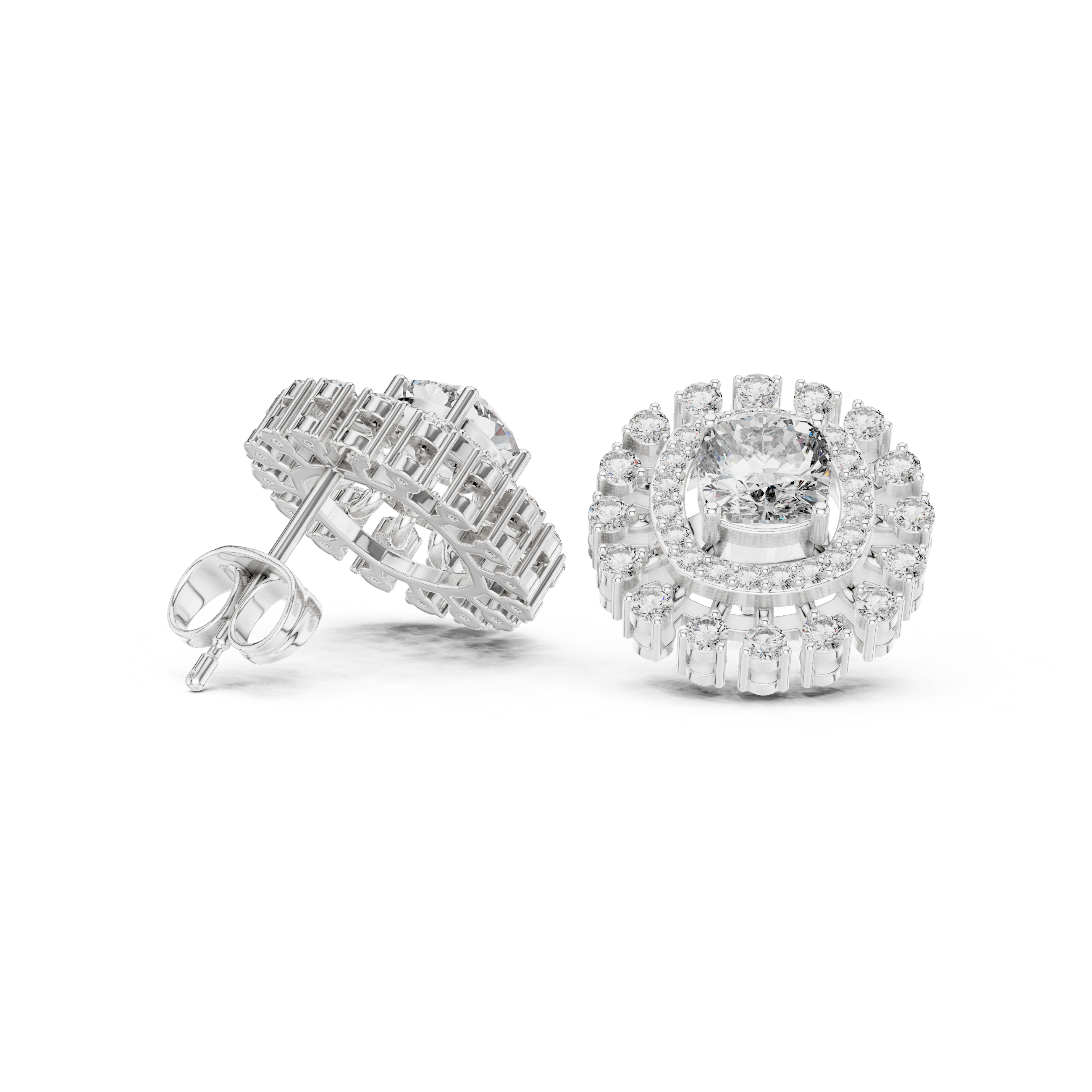 2.02 CT Cushion Cut Double Halo Diamond Stud Earrings