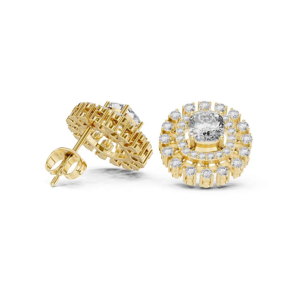 2.02 CT Cushion Cut Double Halo Diamond Stud Earrings