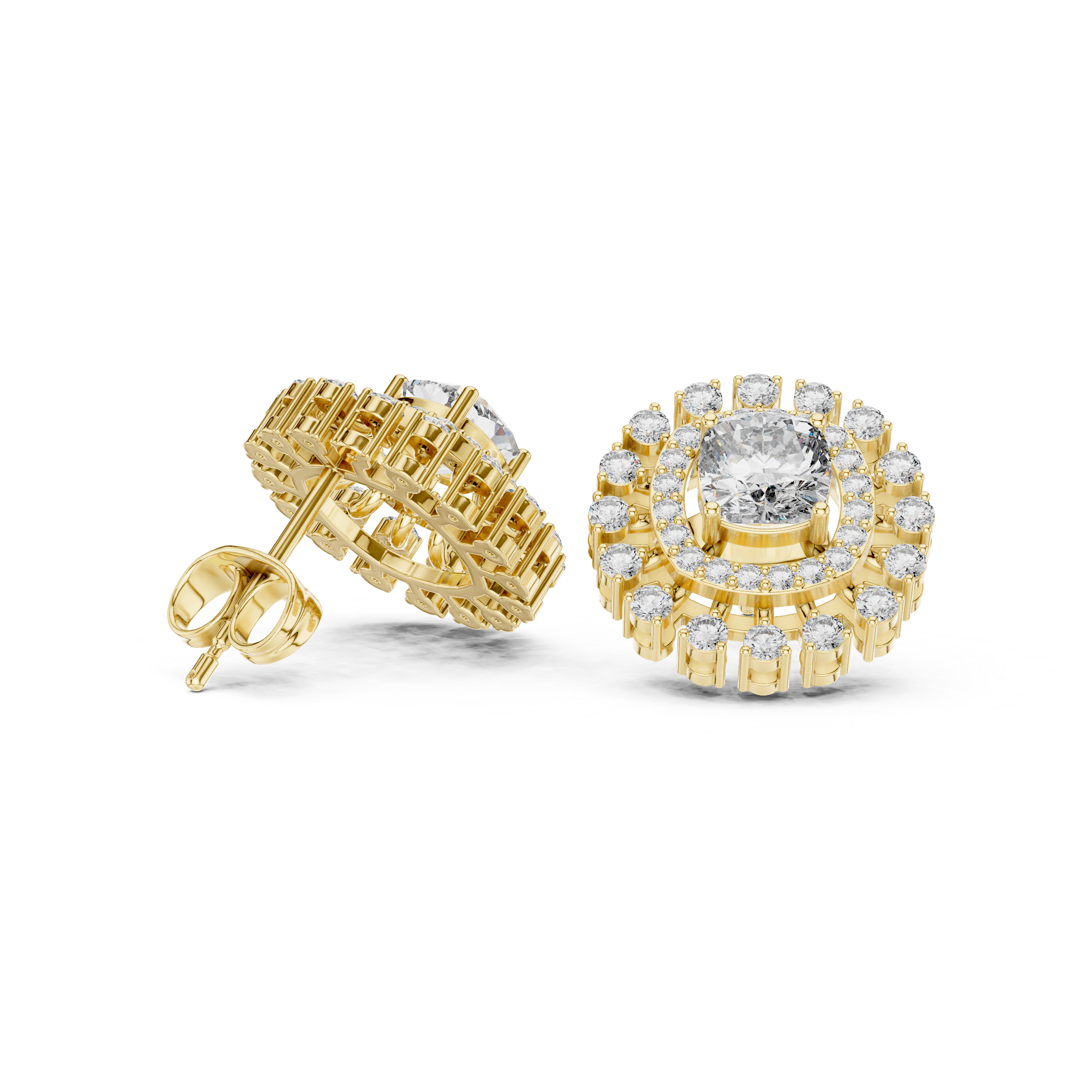 2.02 CT Cushion Cut Double Halo Diamond Stud Earrings