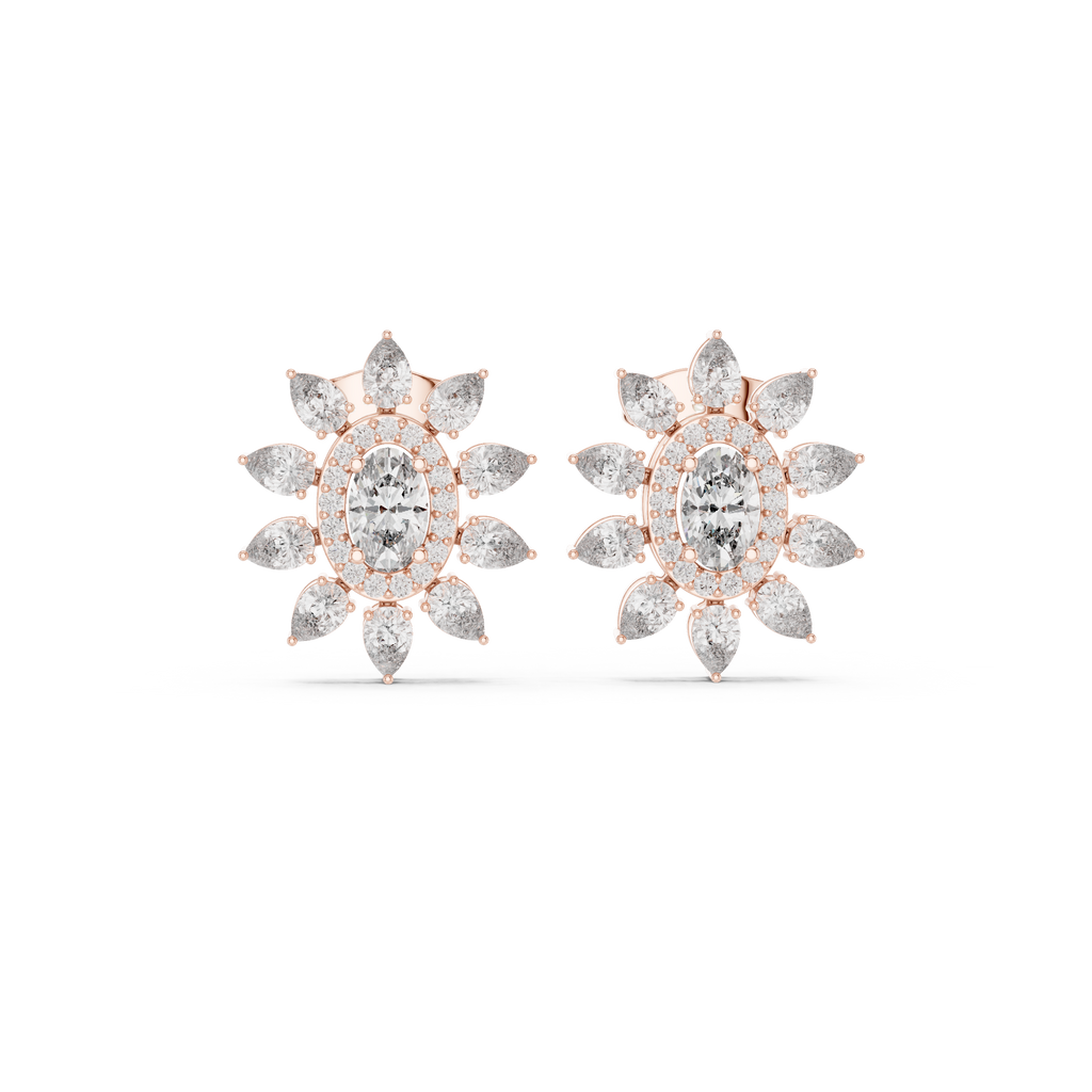 1.50 CT Oval & Pear Halo Diamond Statement Stud Earrings
