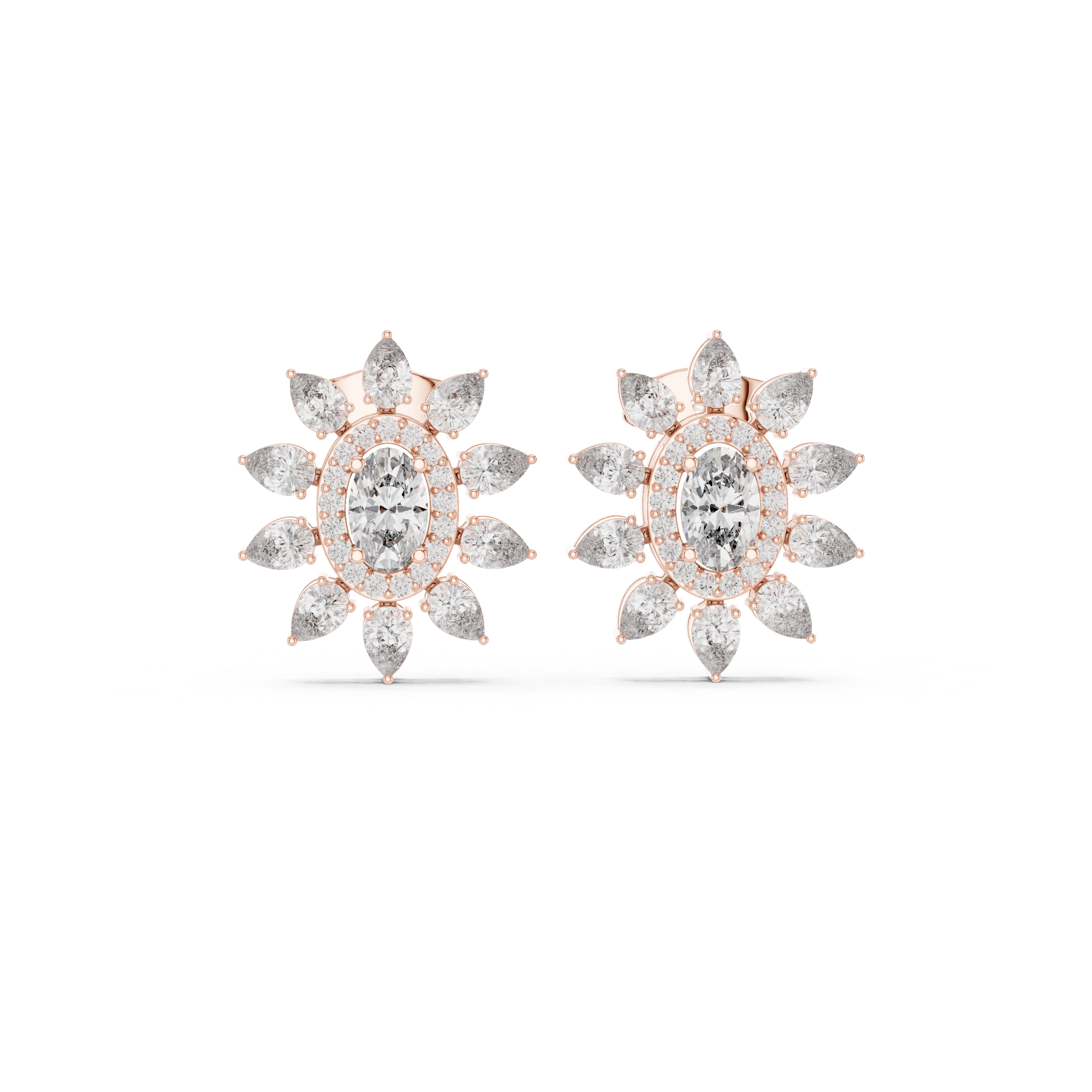 1.50 CT Oval & Pear Halo Diamond Statement Stud Earrings
