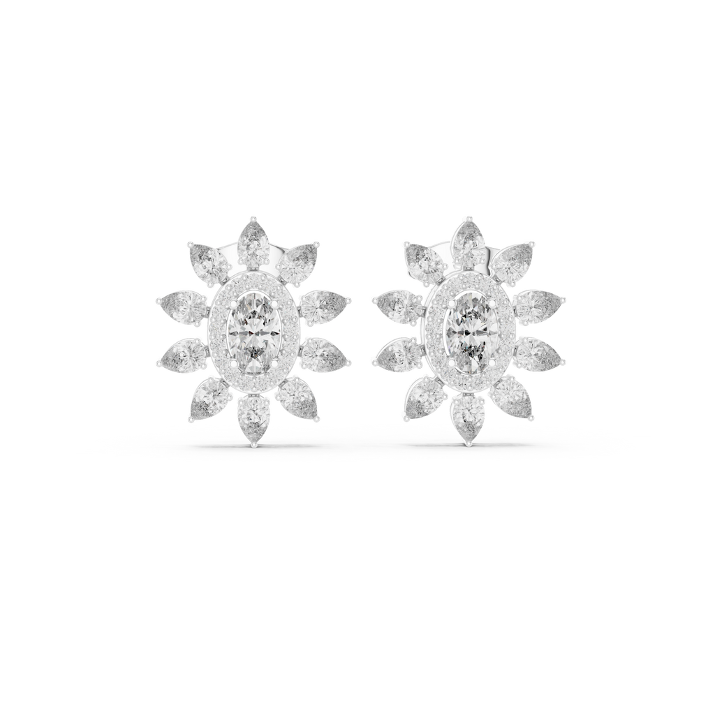 1.50 CT Oval & Pear Halo Diamond Statement Stud Earrings