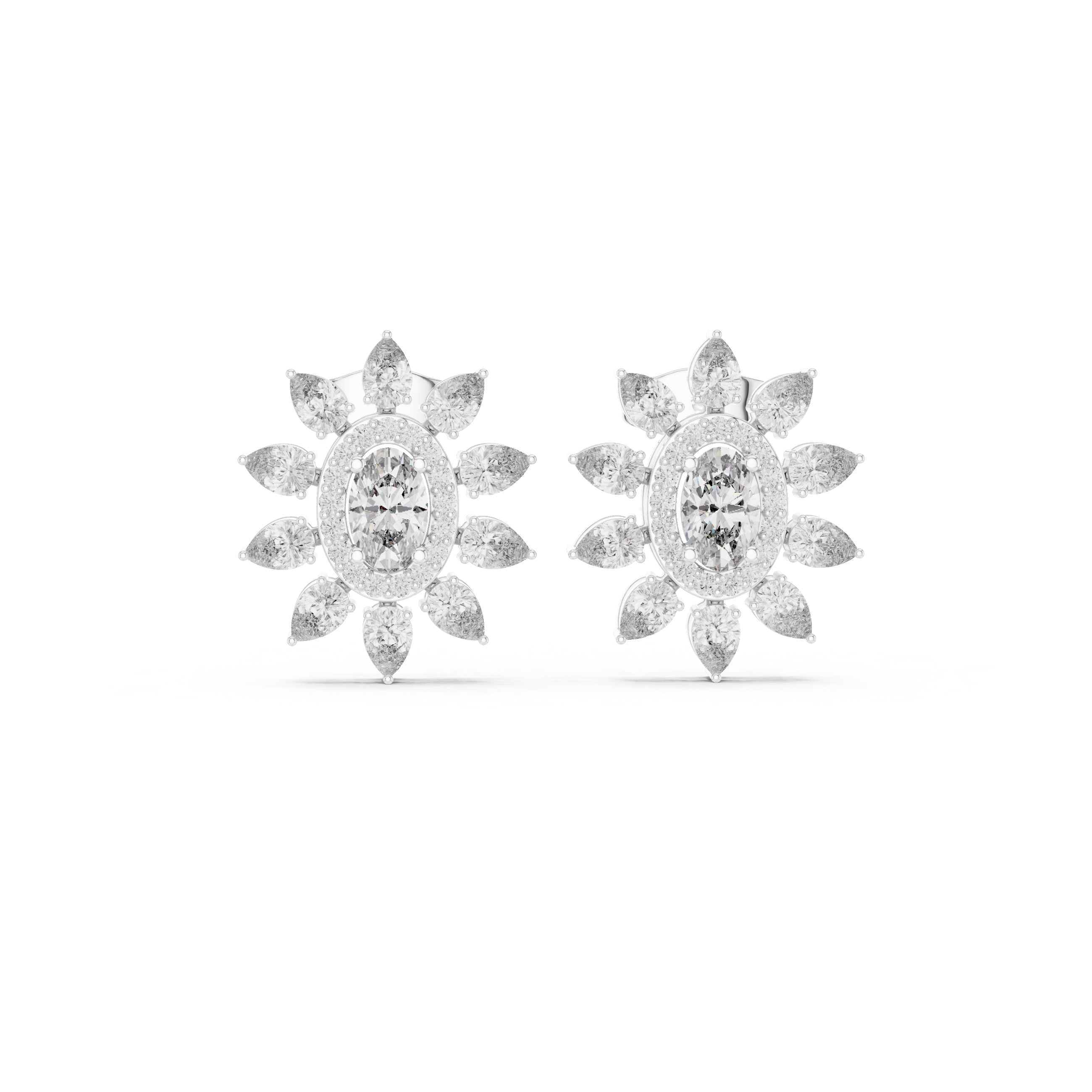 1.50 CT Oval & Pear Halo Diamond Statement Stud Earrings