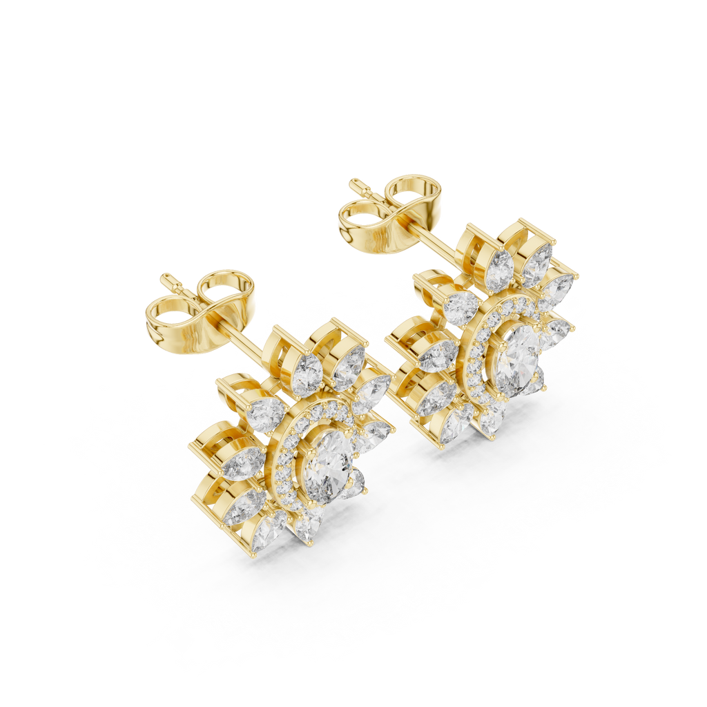 1.50 CT Oval & Pear Halo Diamond Statement Stud Earrings