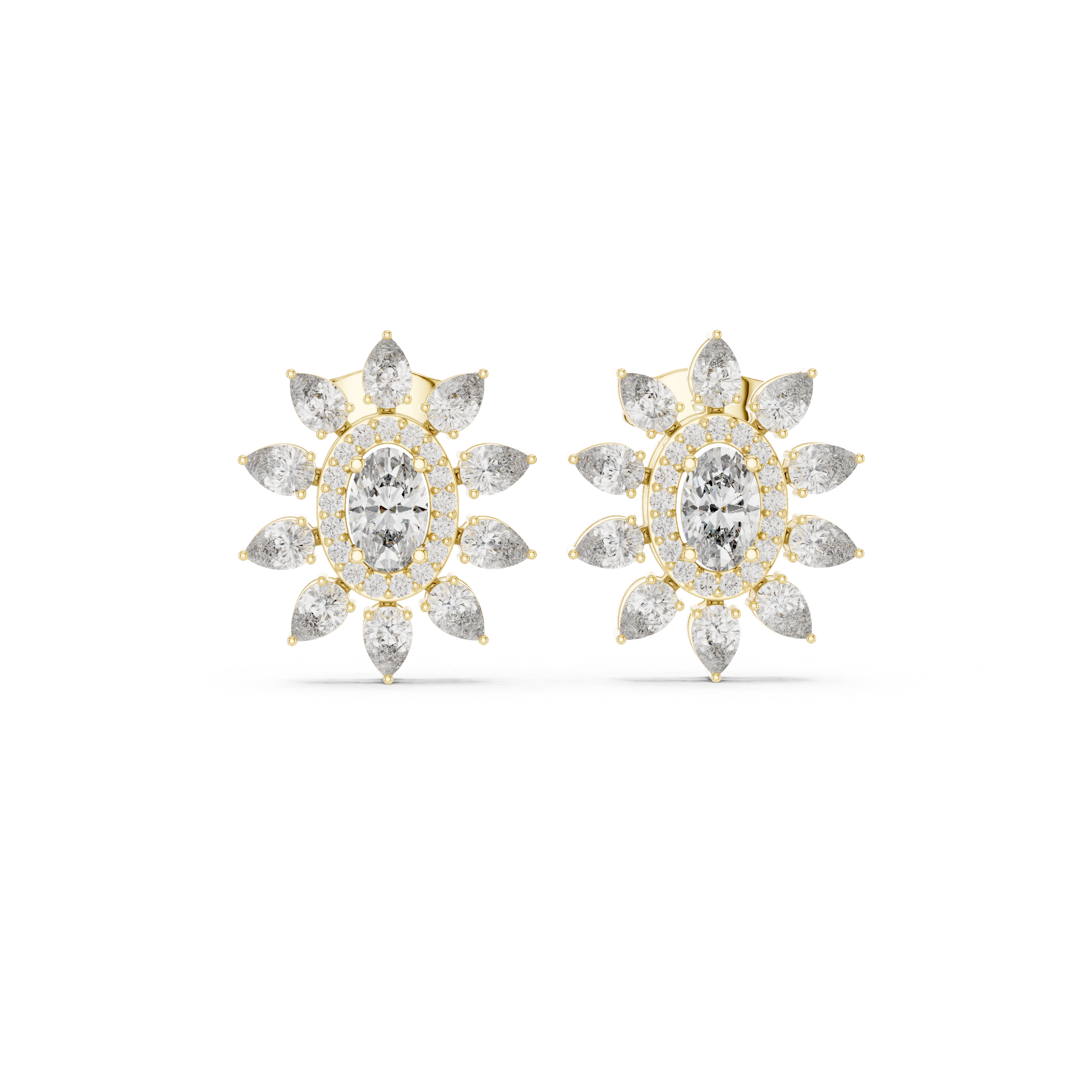 1.50 CT Oval & Pear Halo Diamond Statement Stud Earrings