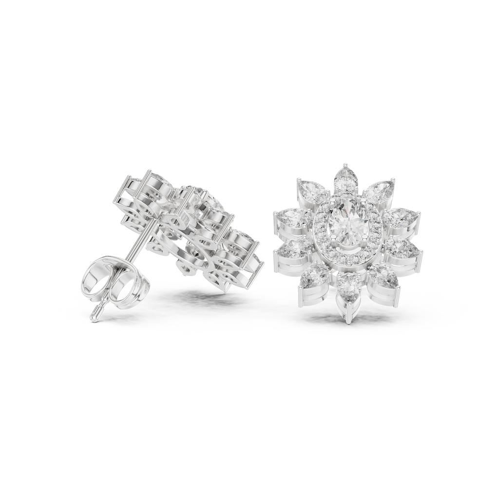 1.50 CT Oval & Pear Halo Diamond Statement Stud Earrings
