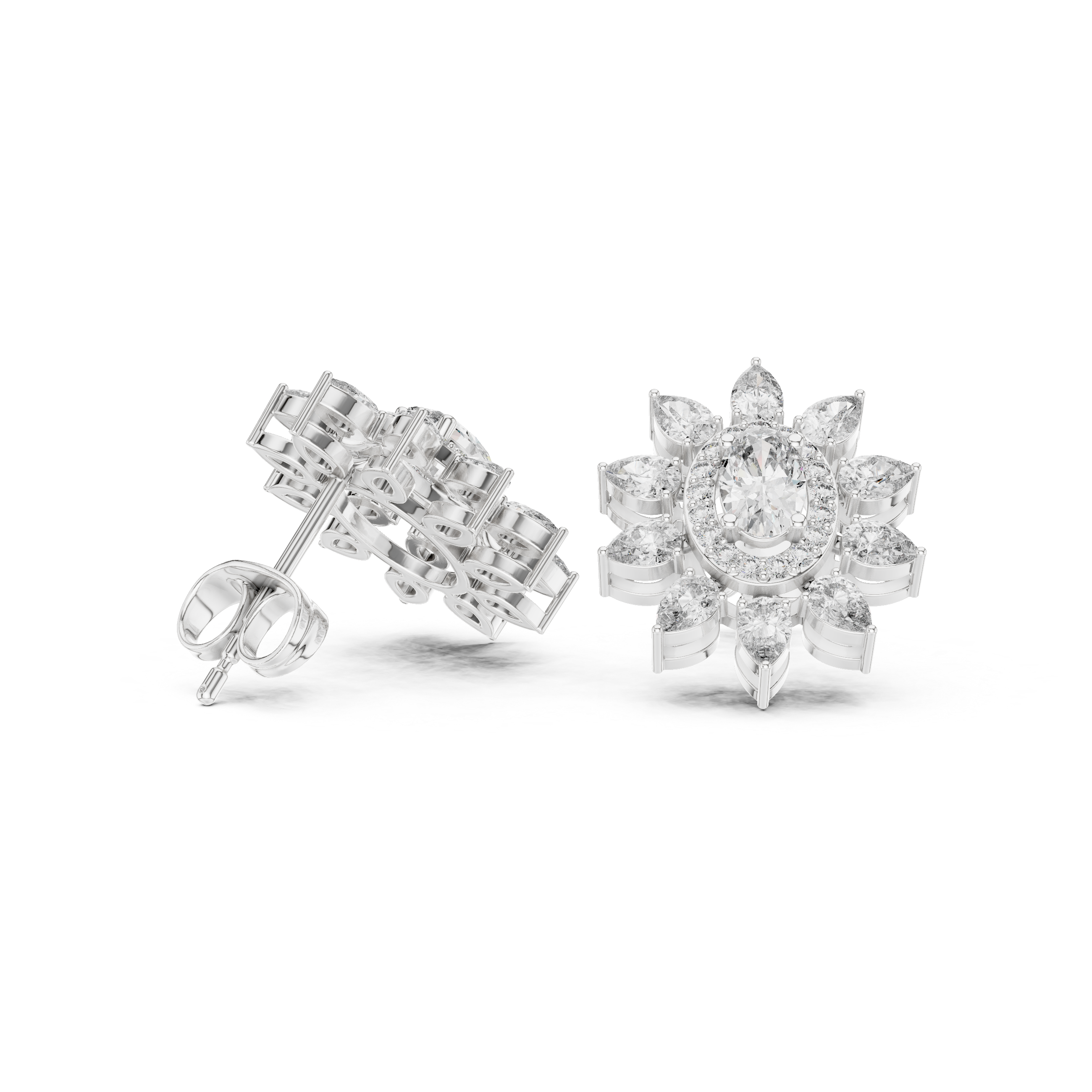 1.50 CT Oval & Pear Halo Diamond Statement Stud Earrings