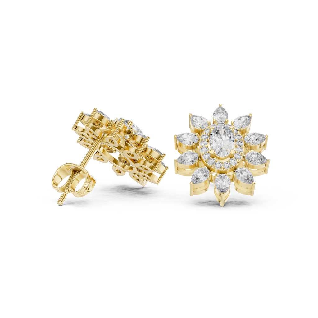 1.50 CT Oval & Pear Halo Diamond Statement Stud Earrings