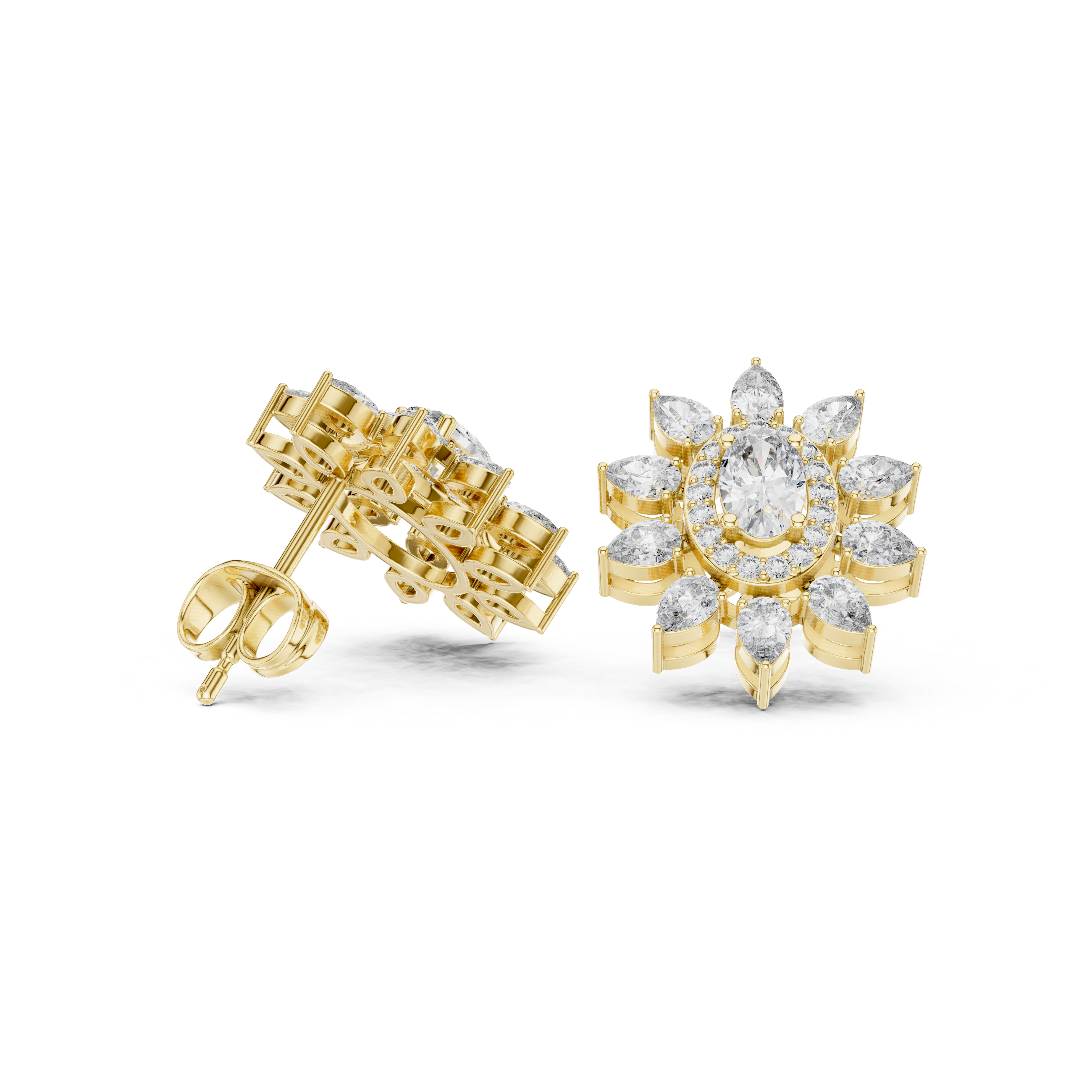 1.50 CT Oval & Pear Halo Diamond Statement Stud Earrings