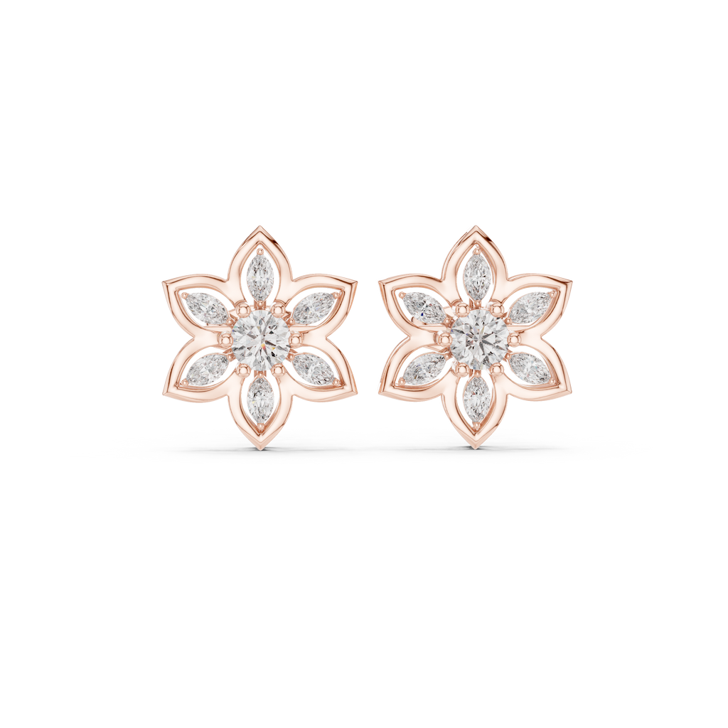 0.66 CT Floral Marquise Diamond Stud Earrings