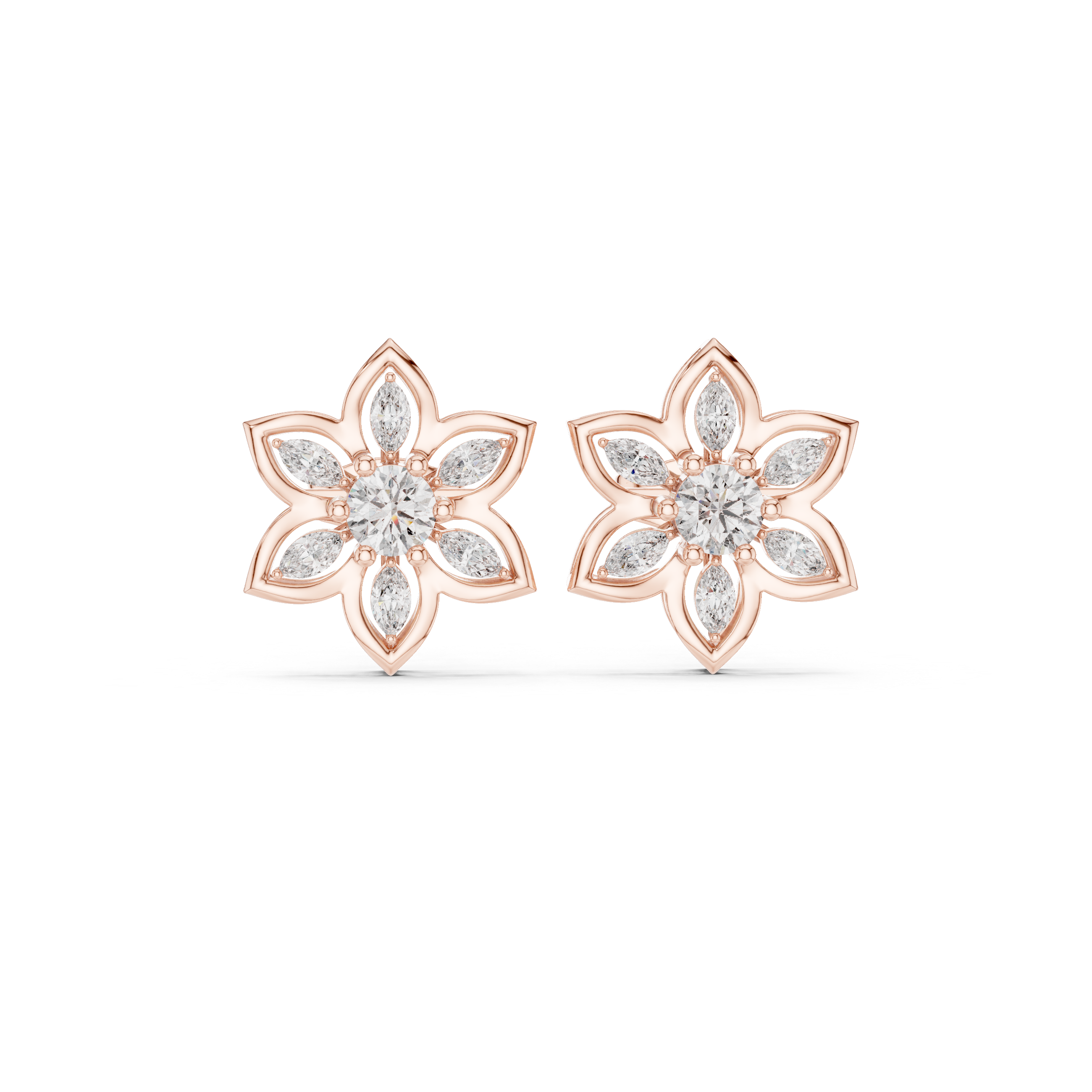 0.66 CT Floral Marquise Diamond Stud Earrings