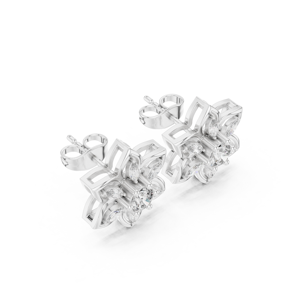 0.66 CT Floral Marquise Diamond Stud Earrings