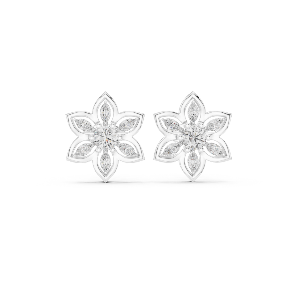 0.66 CT Floral Marquise Diamond Stud Earrings