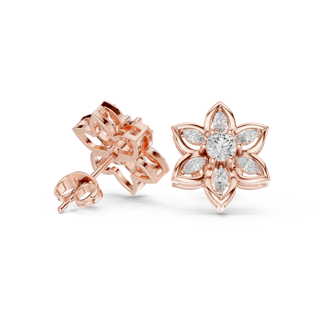 0.66 CT Floral Marquise Diamond Stud Earrings
