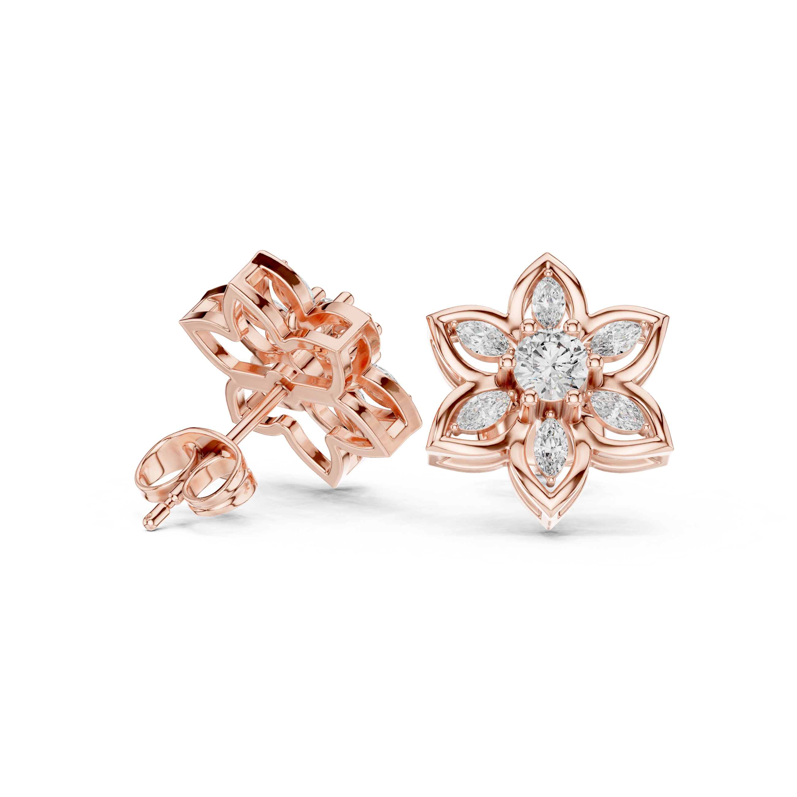 0.66 CT Floral Marquise Diamond Stud Earrings