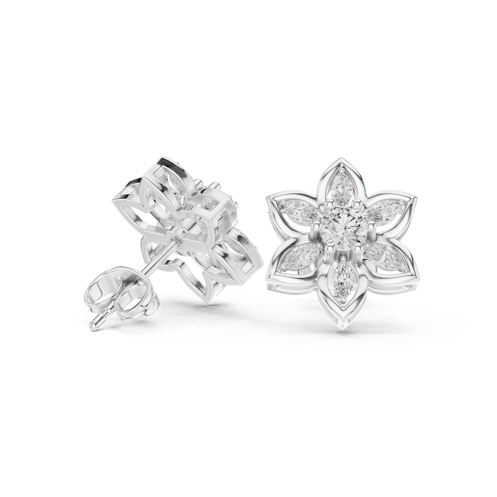 0.66 CT Floral Marquise Diamond Stud Earrings