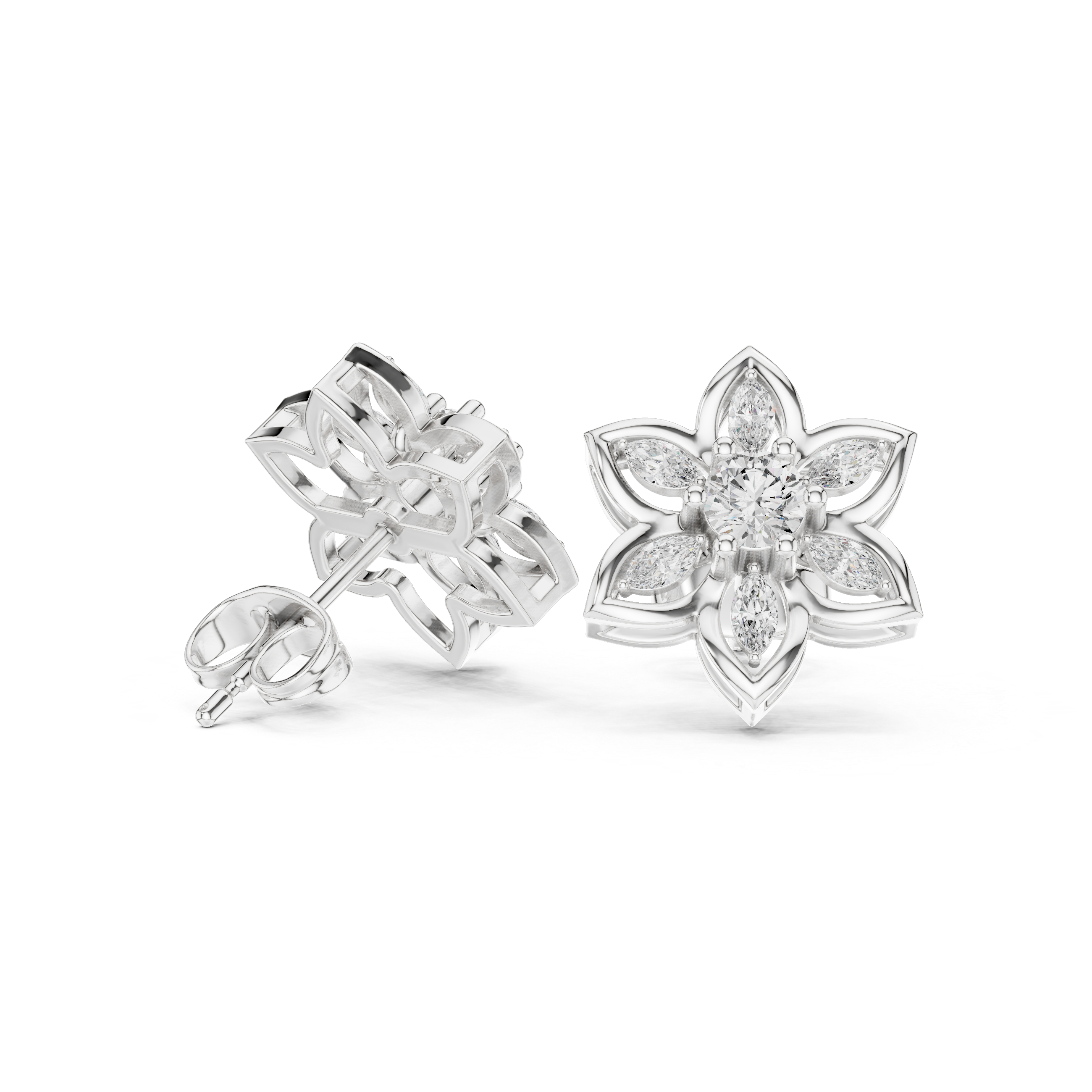 0.66 CT Floral Marquise Diamond Stud Earrings