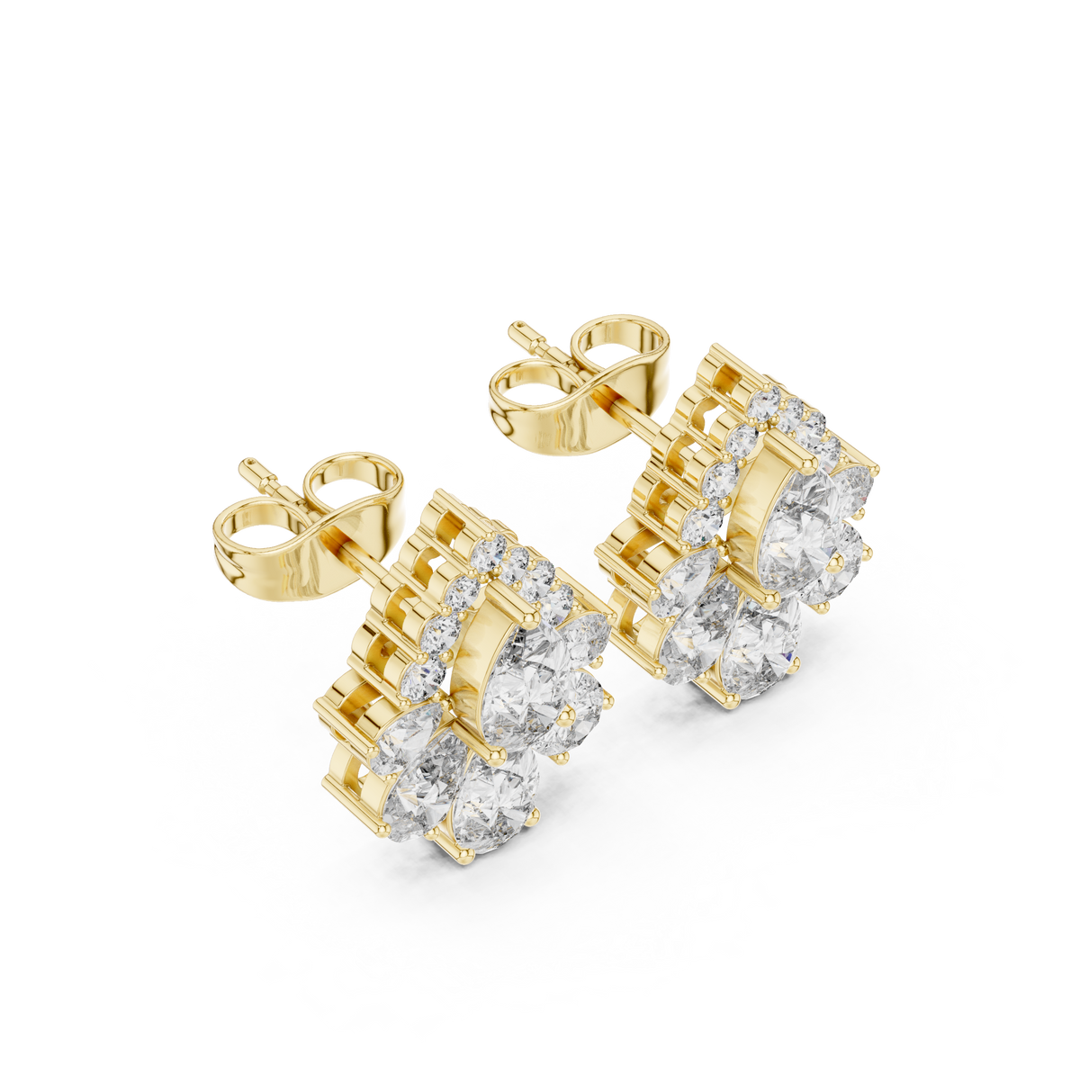 Pear Diamond Vintage Halo Stud Earrings, extra angle — Jewelix Atelier