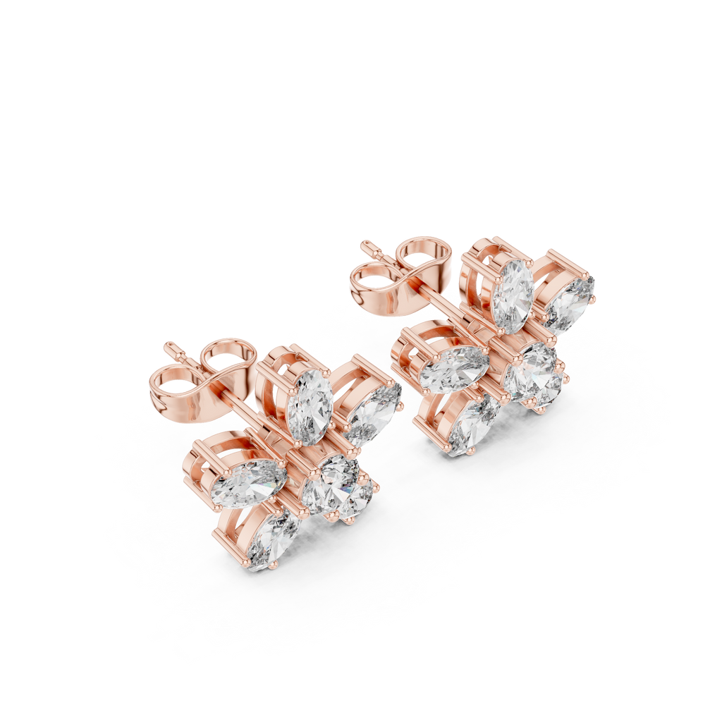 2.31 CT Oval Diamond Floral Cluster Stud Earrings