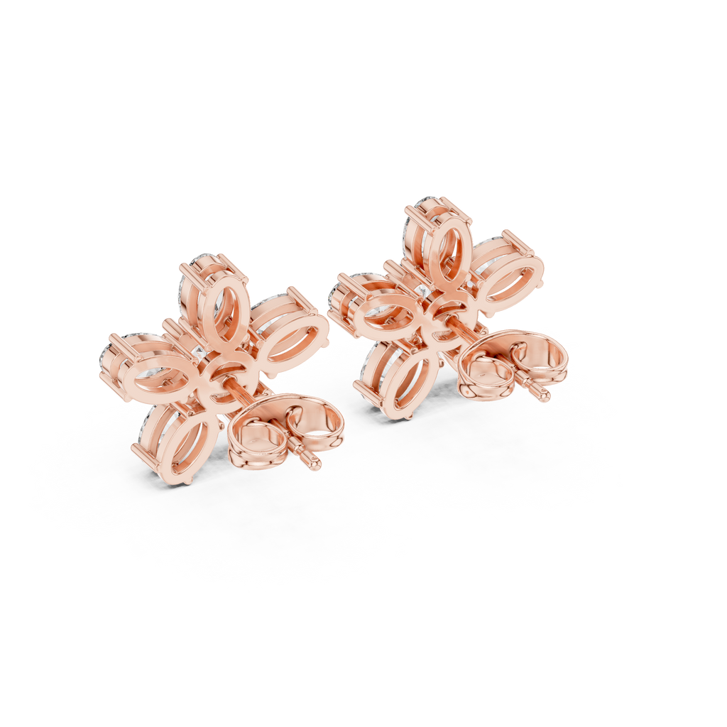 2.31 CT Oval Diamond Floral Cluster Stud Earrings