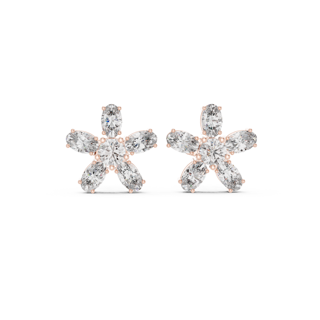 2.31 CT Oval Diamond Floral Cluster Stud Earrings