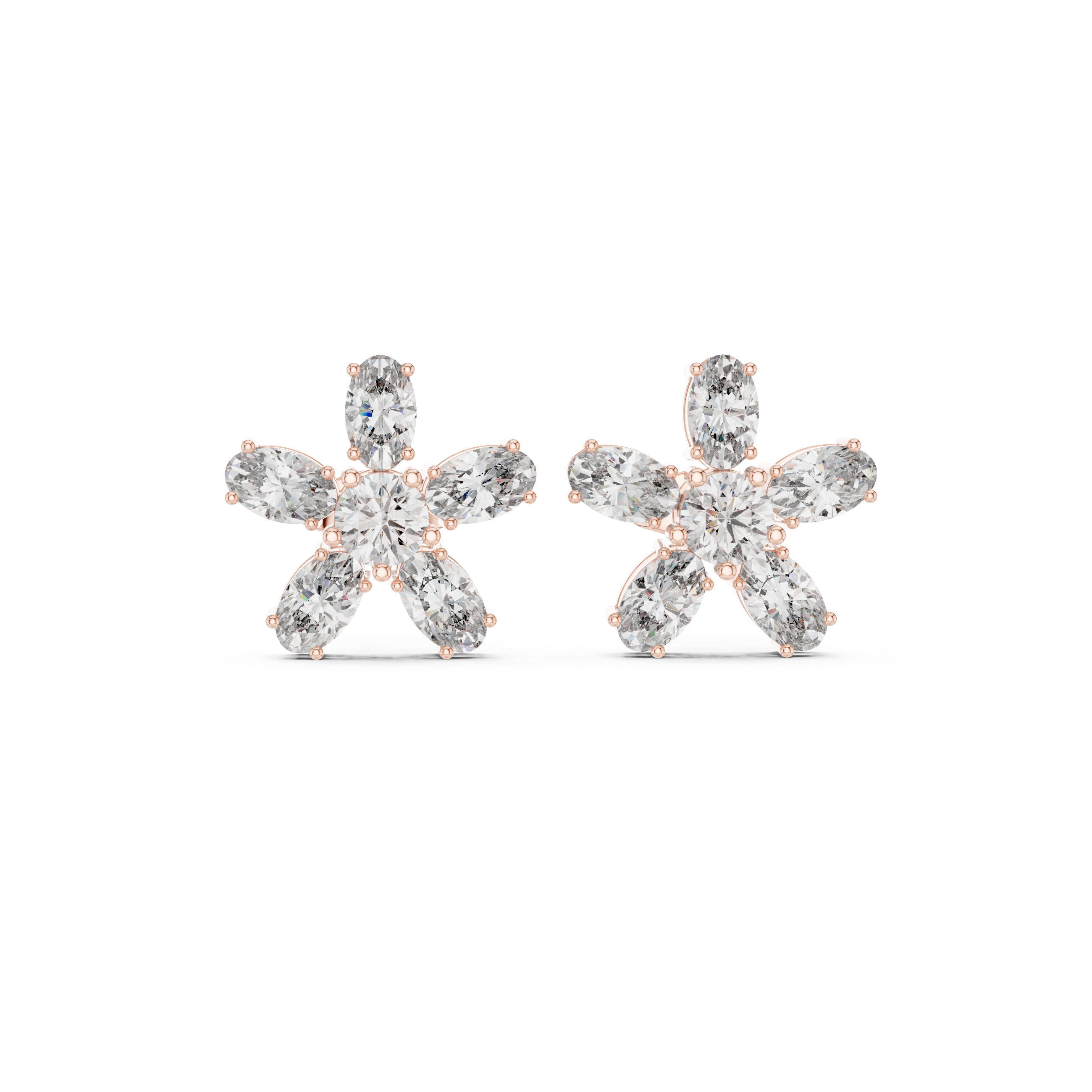 2.31 CT Oval Diamond Floral Cluster Stud Earrings
