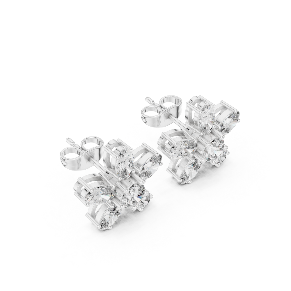 2.31 CT Oval Diamond Floral Cluster Stud Earrings