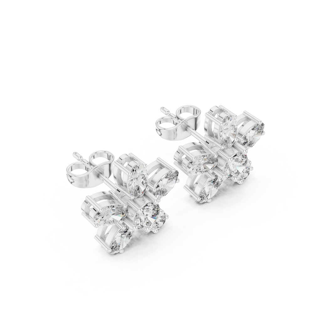2.31 CT Oval Diamond Floral Cluster Stud Earrings