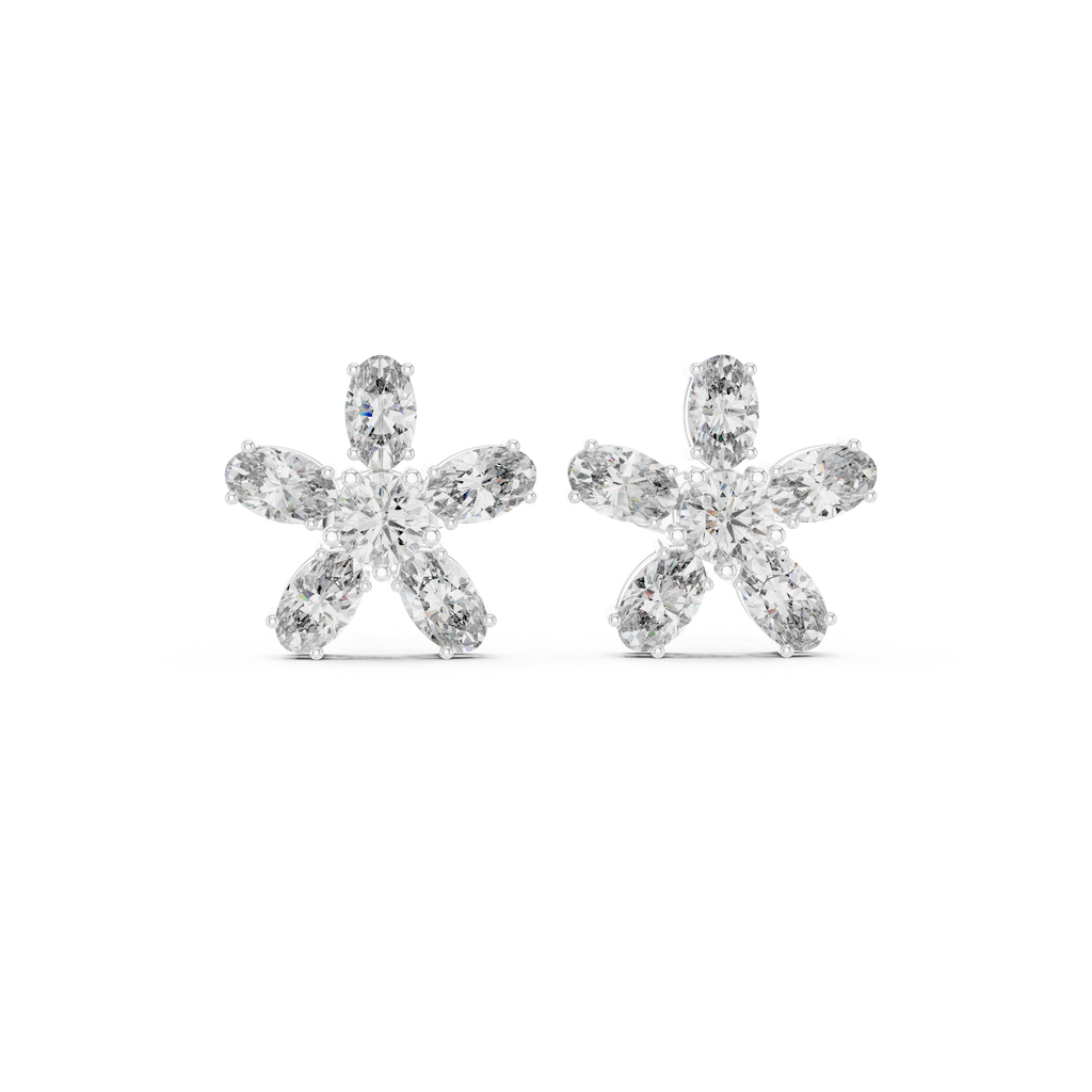 2.31 CT Oval Diamond Floral Cluster Stud Earrings