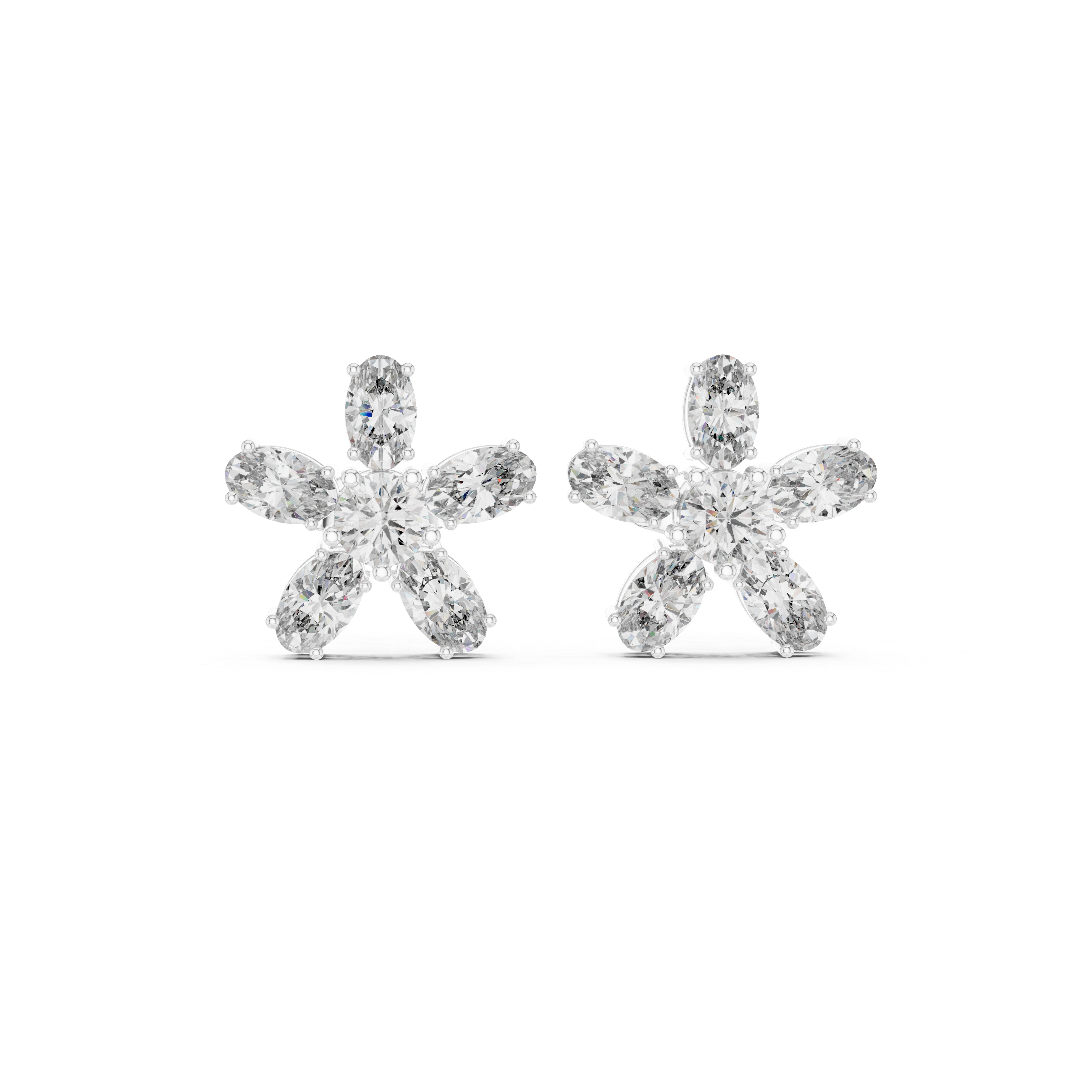 2.31 CT Oval Diamond Floral Cluster Stud Earrings