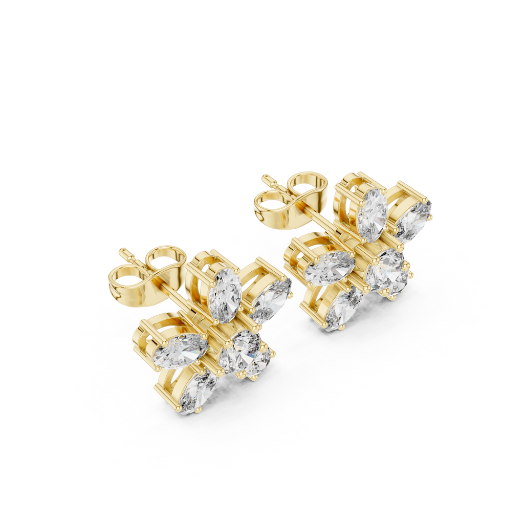 2.31 CT Oval Diamond Floral Cluster Stud Earrings