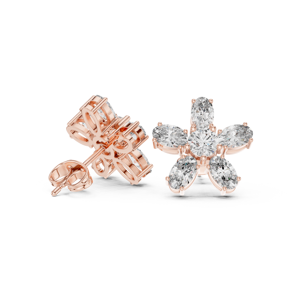 2.31 CT Oval Diamond Floral Cluster Stud Earrings