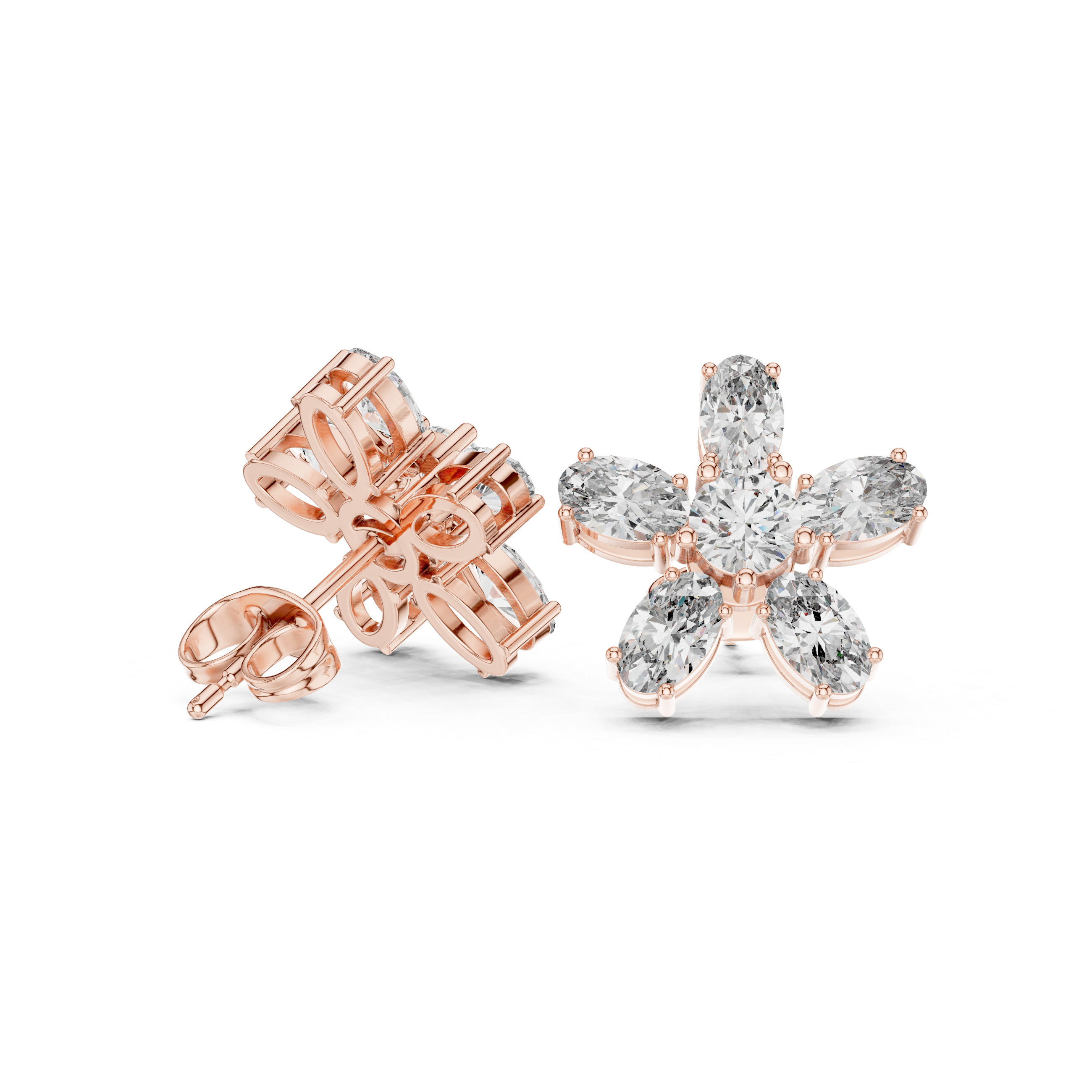 2.31 CT Oval Diamond Floral Cluster Stud Earrings