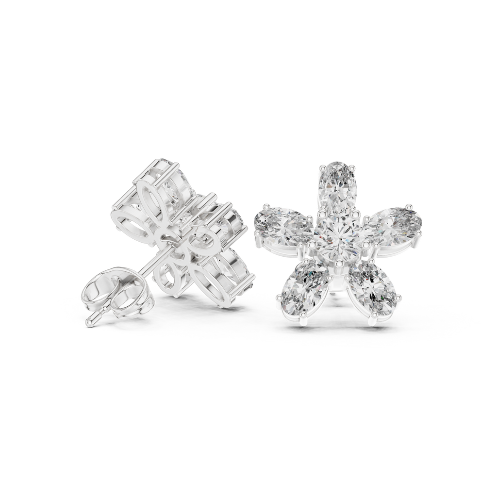 2.31 CT Oval Diamond Floral Cluster Stud Earrings