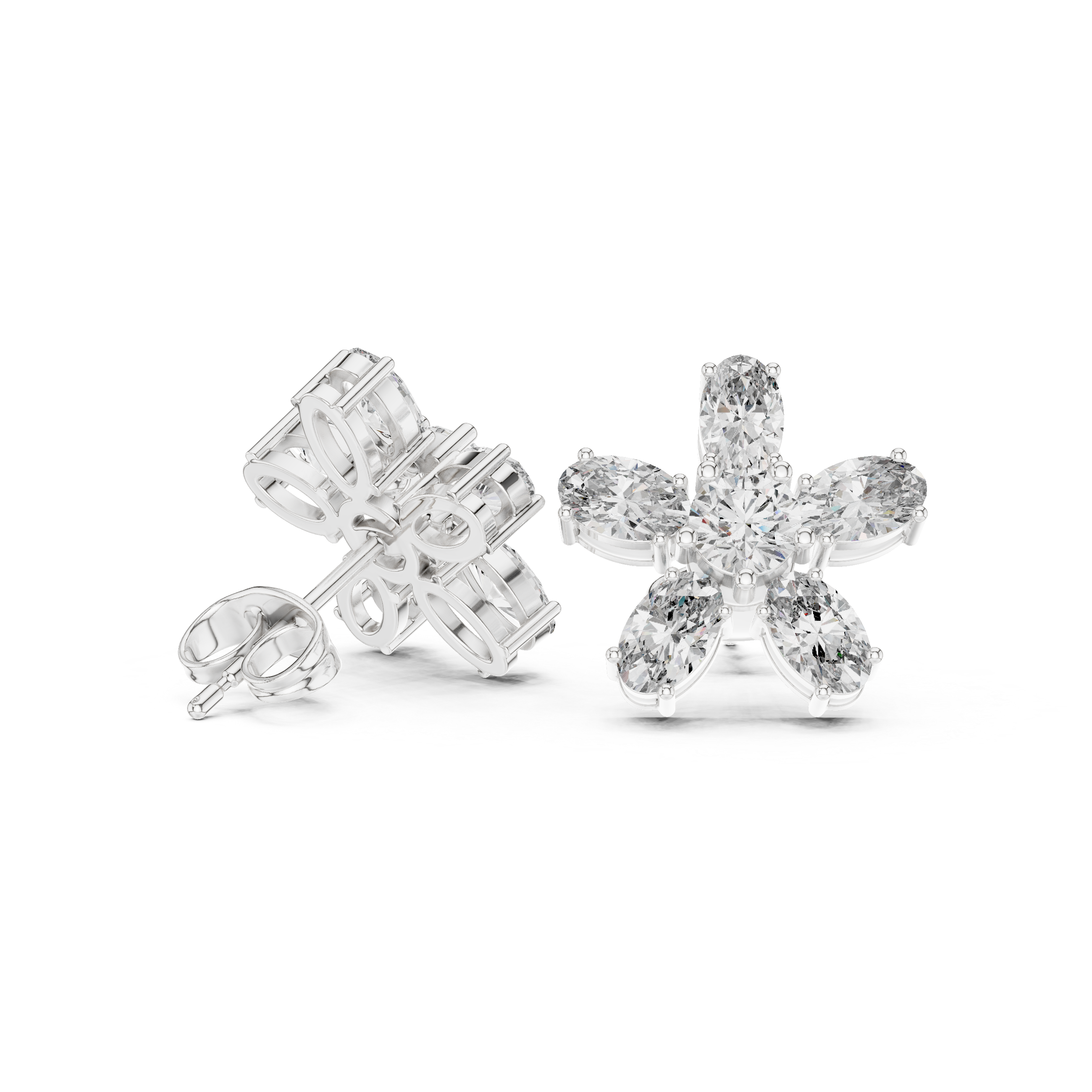 2.31 CT Oval Diamond Floral Cluster Stud Earrings