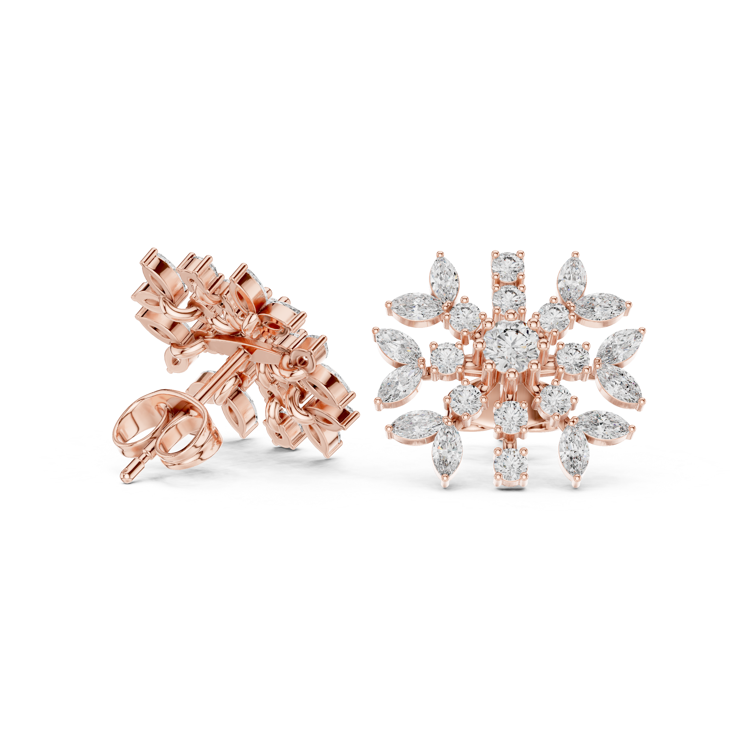 1.15 CT Diamond Snowflake Starburst Stud Earrings