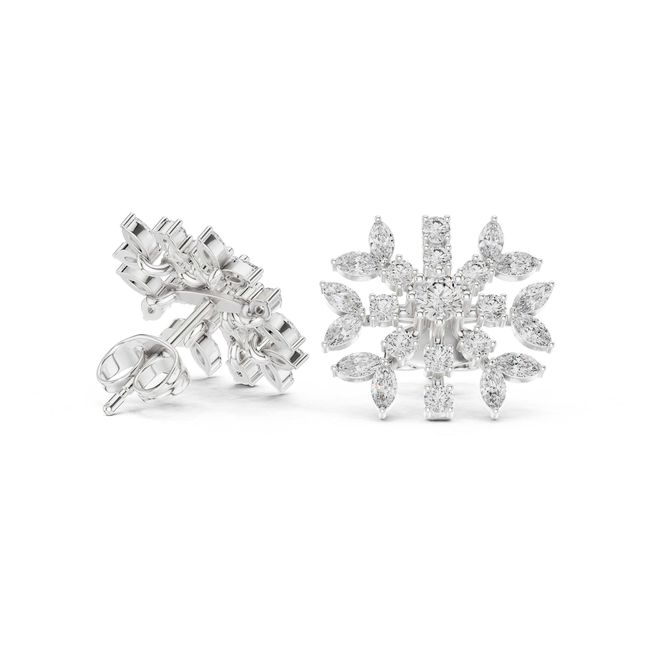 1.15 CT Diamond Snowflake Starburst Stud Earrings