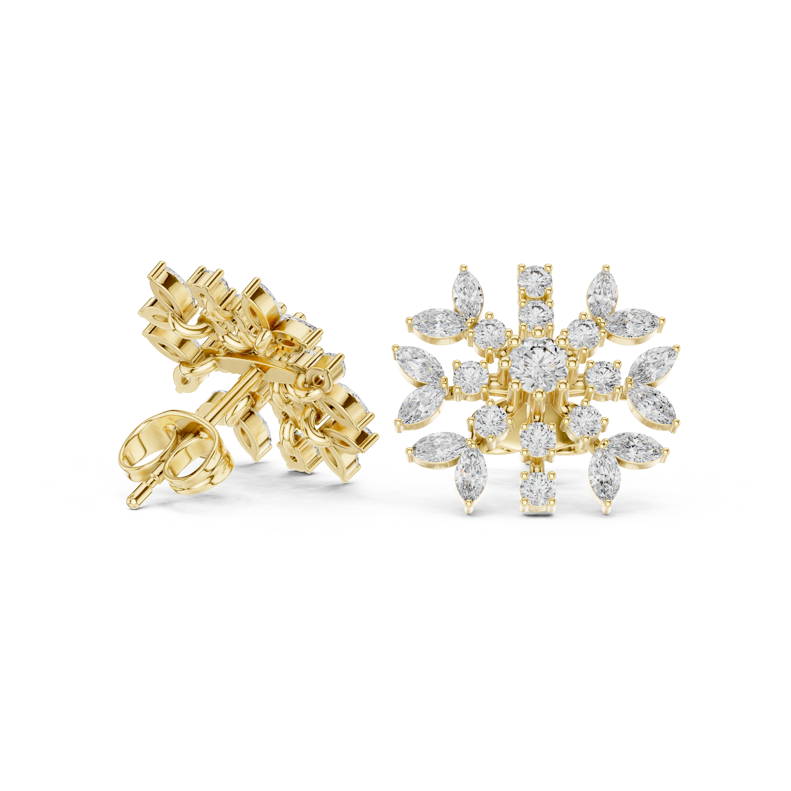 1.15 CT Diamond Snowflake Starburst Stud Earrings