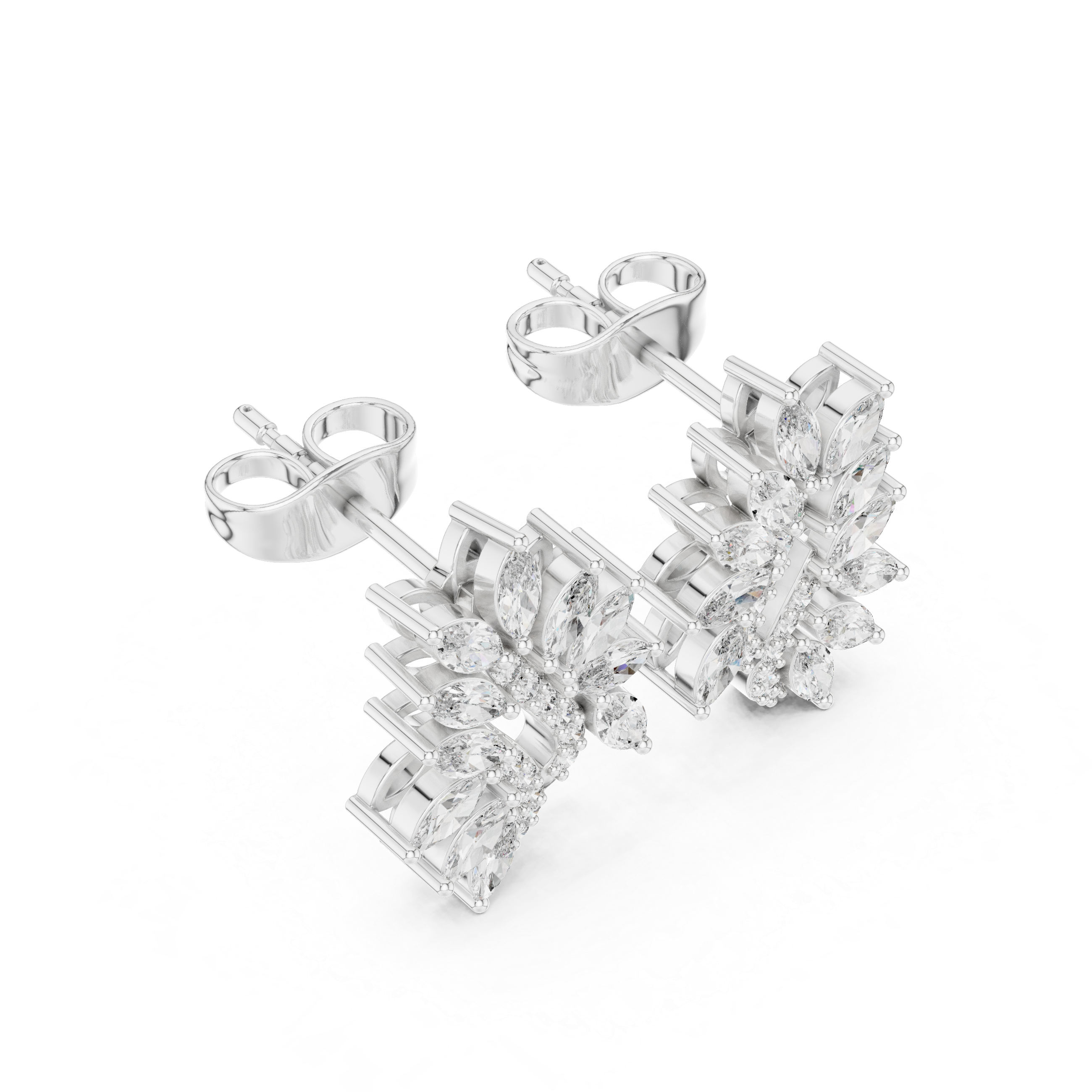 0.61 CT Marquise Diamond Feather Leaf Stud Earrings