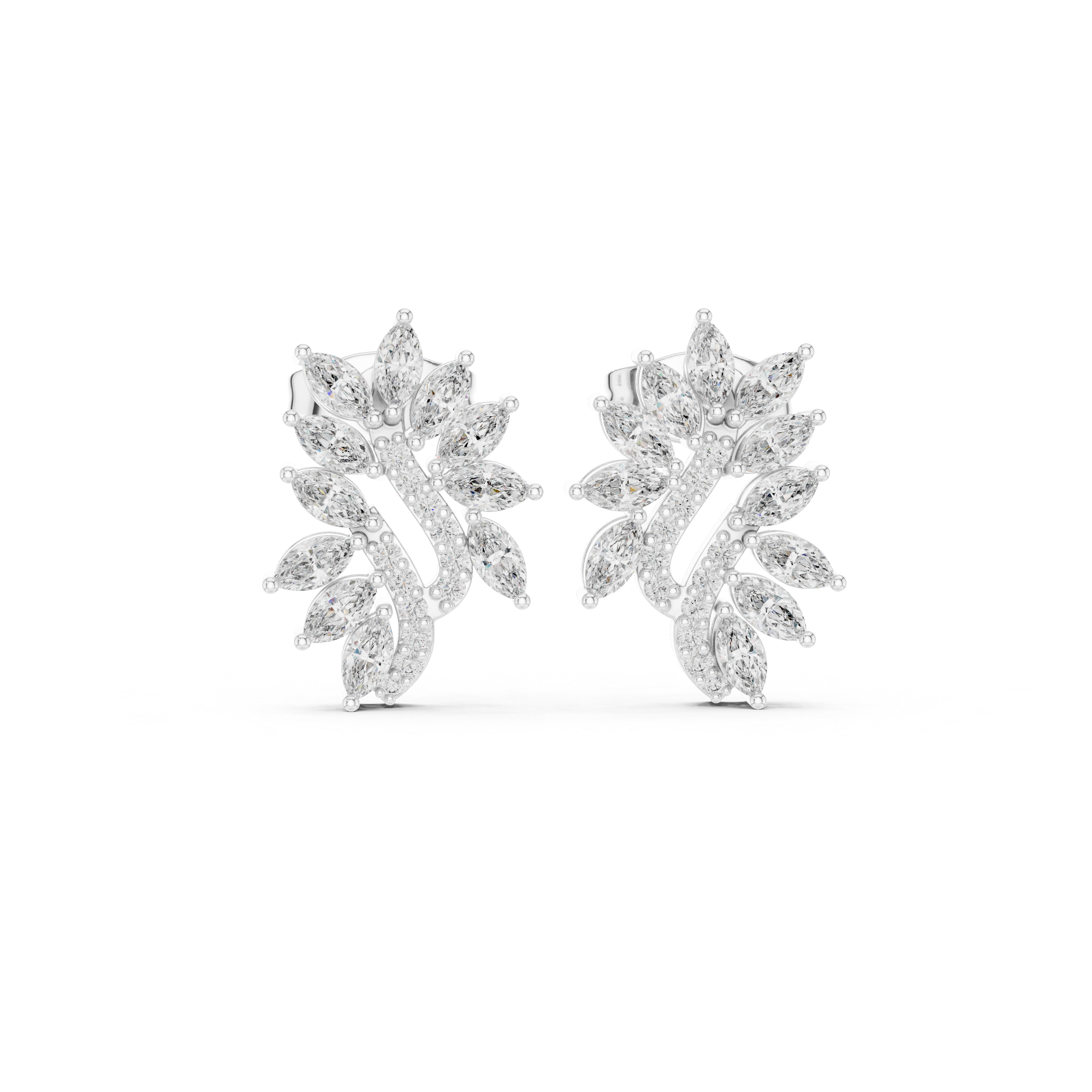 0.61 CT Marquise Diamond Feather Leaf Stud Earrings